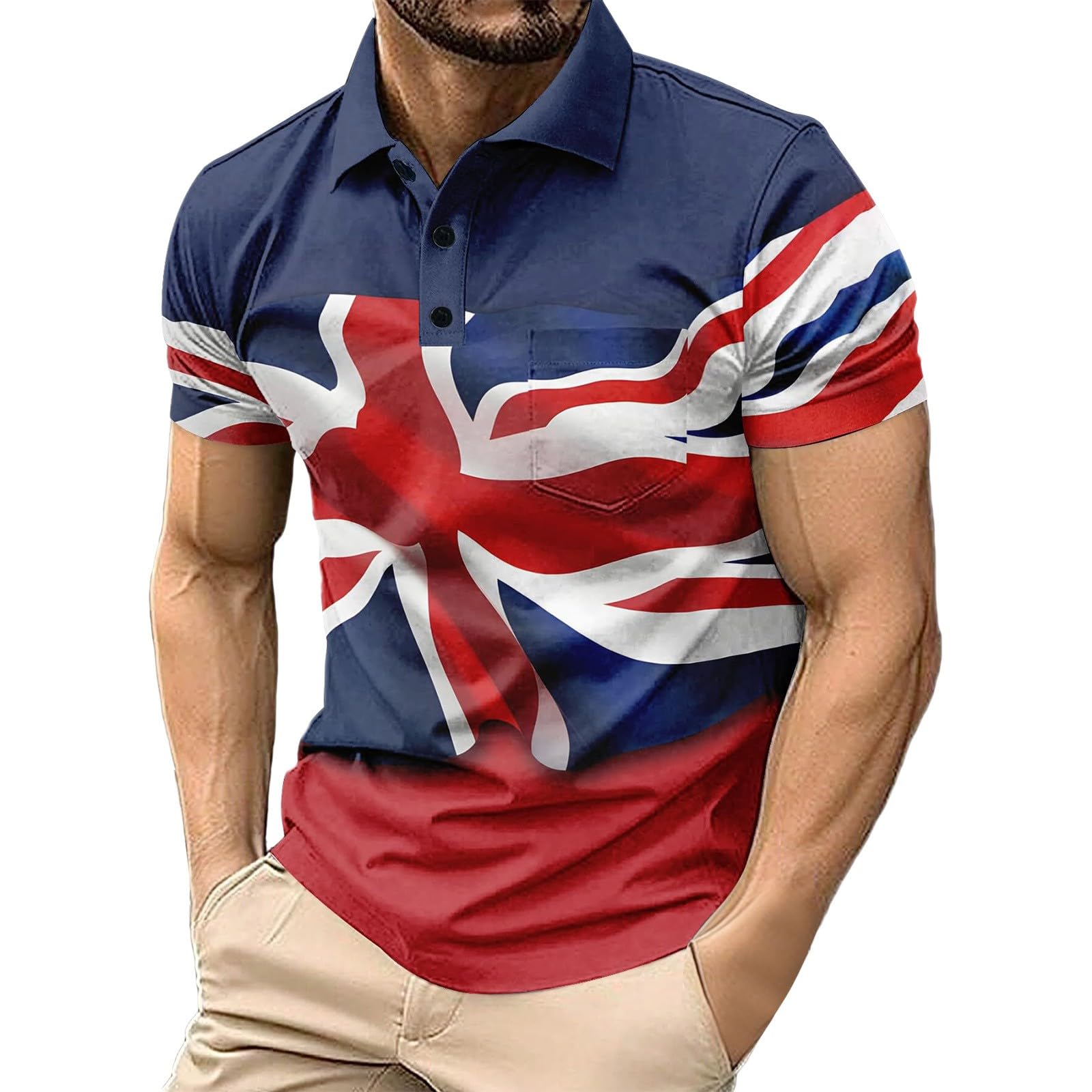 Men's Union Jack Polo Shirts 2026 England National Day Golf Shirt Great British Bunting Flags Golf Tops Casual Short Sleeve Poloshirts Festival Tee Top Black — image 1