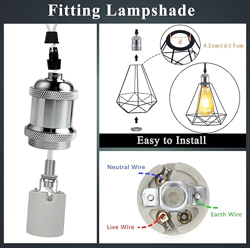 Miniatura 3 de DiCUNO E26 Enchufe de lámpara Edison vintage, portalámparas colgante retro, reemplazo de portalámparas, aspecto antiguo para iluminación industrial,