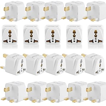 Hi-PLASST UK Plug Adapter (Pack of 20) for London (G-Type) Power Plug Converter for England, Dubai, Hong Kong,Singapore, Ireland, Wales, Scotland,Adaptor for Charging Laptop, Camera, Phone.