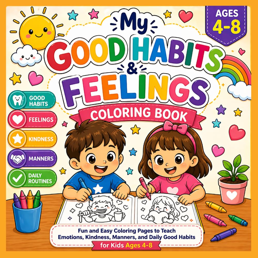 My Good Habits & Feelings Coloring Book for Kids Ages 4–8: Fun and Easy Coloring Pages to Teach Emotions, Kindness, Manners, and Daily Good Habits | Includes Activities, Mazes, and Reward Charts