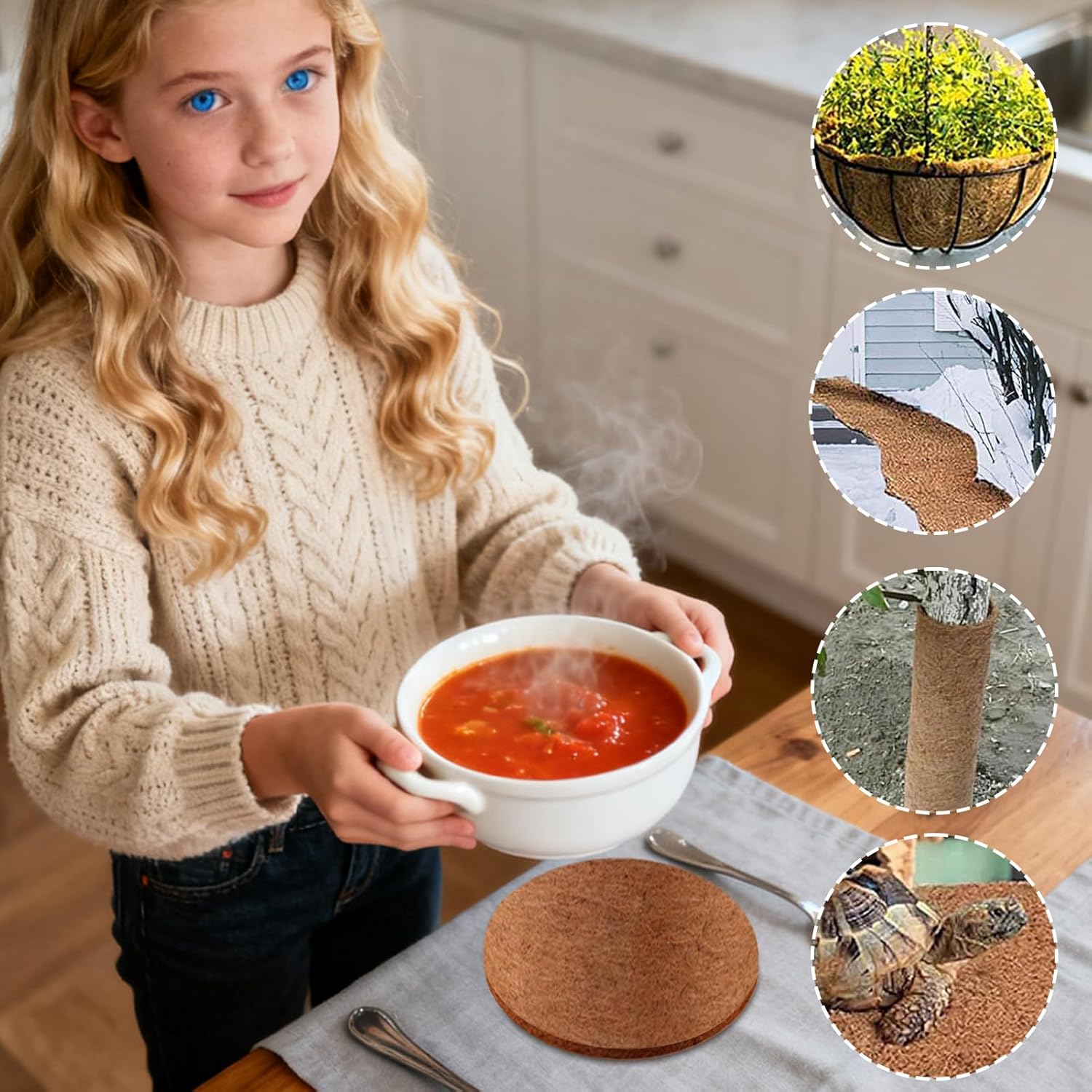 Coco Planter Liners – Natural Fiber Carpet Roll for Safe Breathable Plant Growth, Reptile Mat with Moisture Retention, Ideal for Indoor Garden, Outdoor Potting, and Decoration