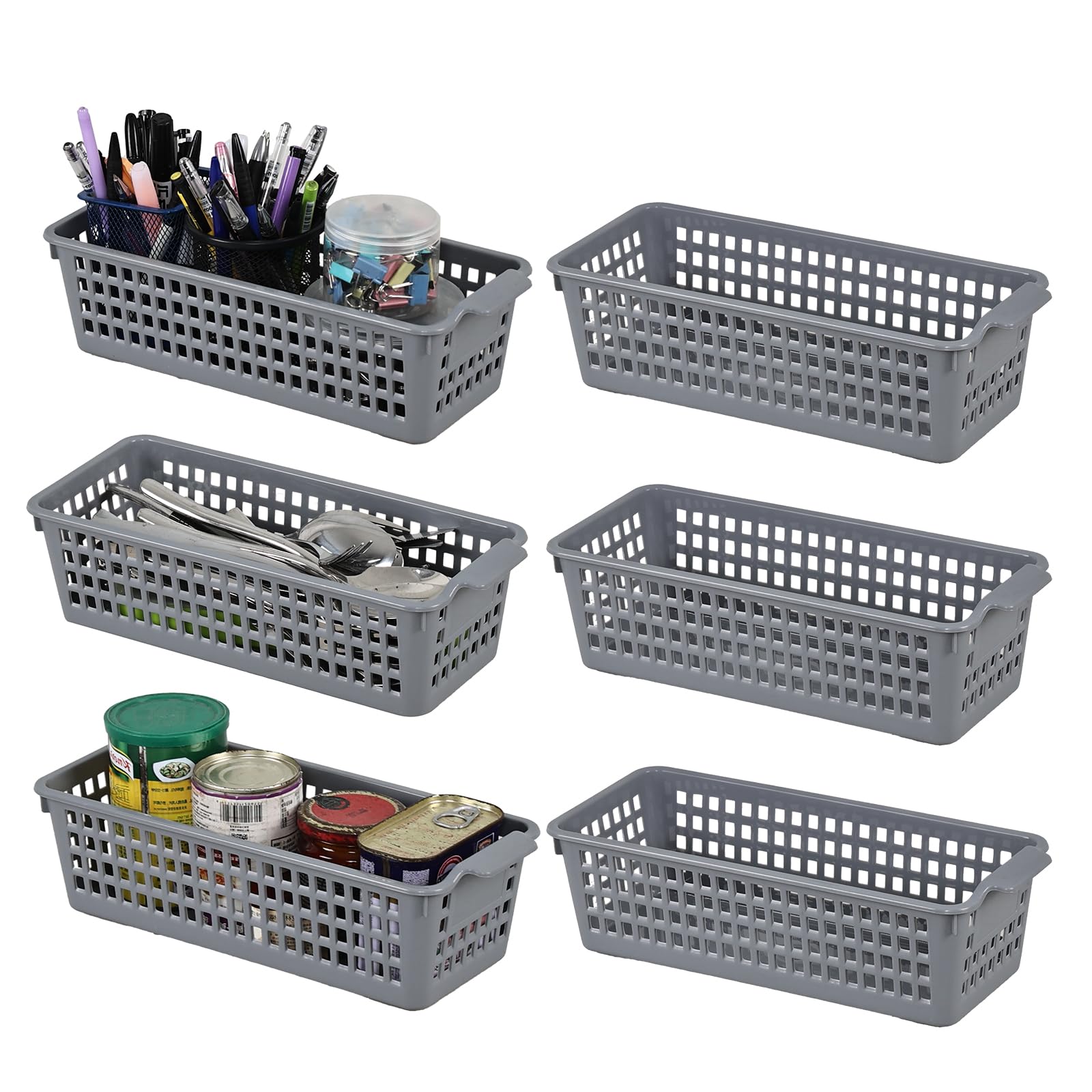 Paniers de rangement étroits en plastique gris : l'astuce gain de place pour armoire