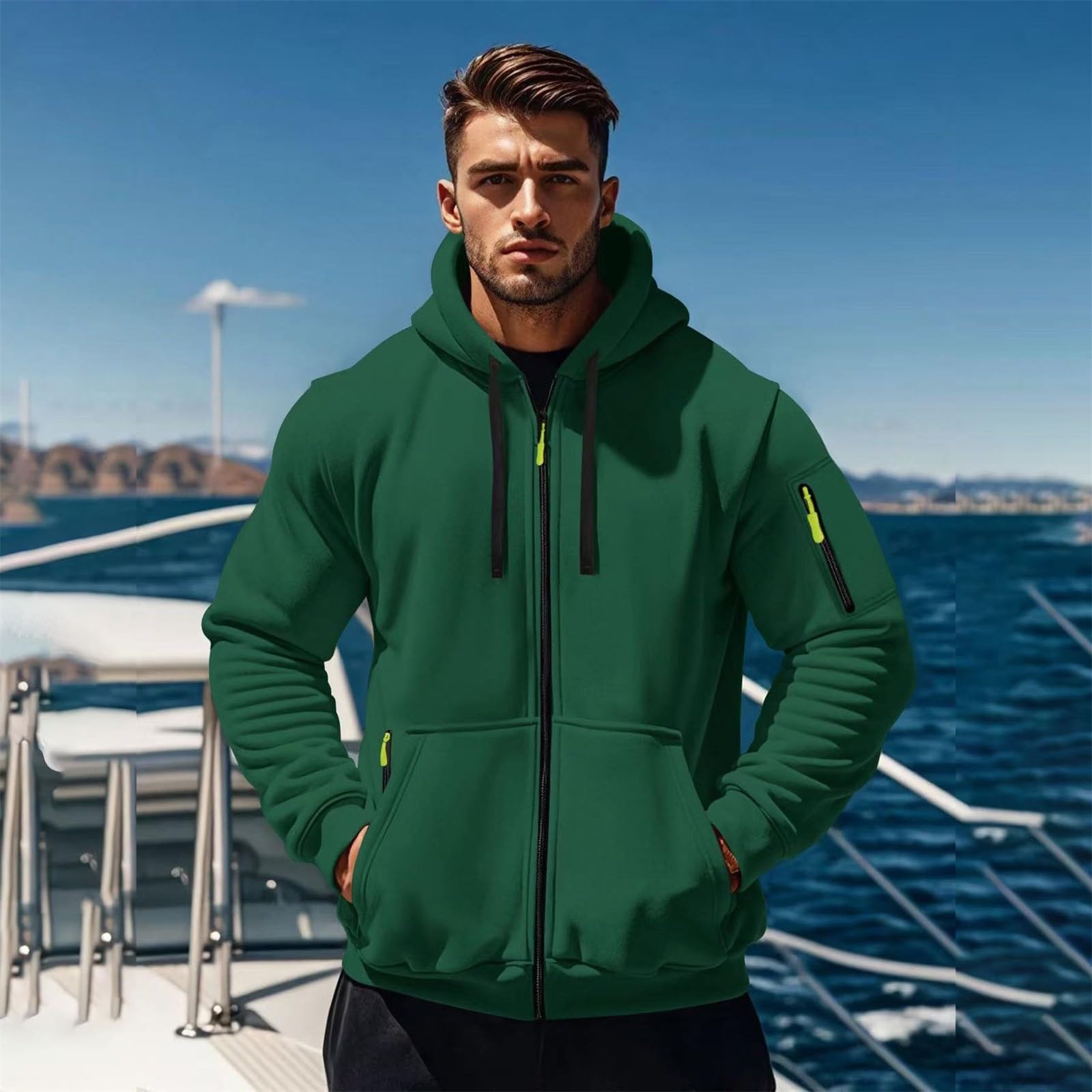 Hoodies - Sudadera con capucha para hombre con cremallera
