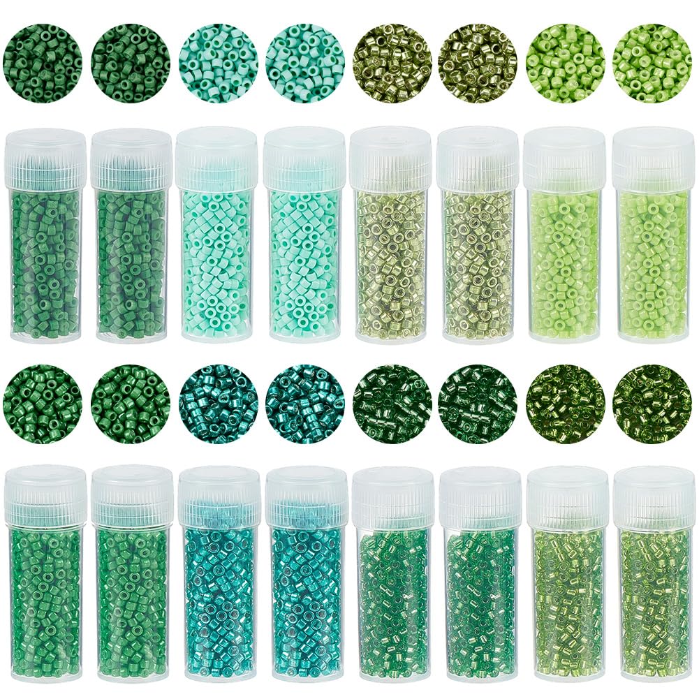 SUNNYCLUE 12/0 80G 8 Colors Cylinder Seed Beads Glass Seed Beads Bulk Silver-Lined Frosted Green 2mm Bottle Round Hole Seeds Pony Loose Spacers for Jewellery Making DIY Craft Weaving Embroidery