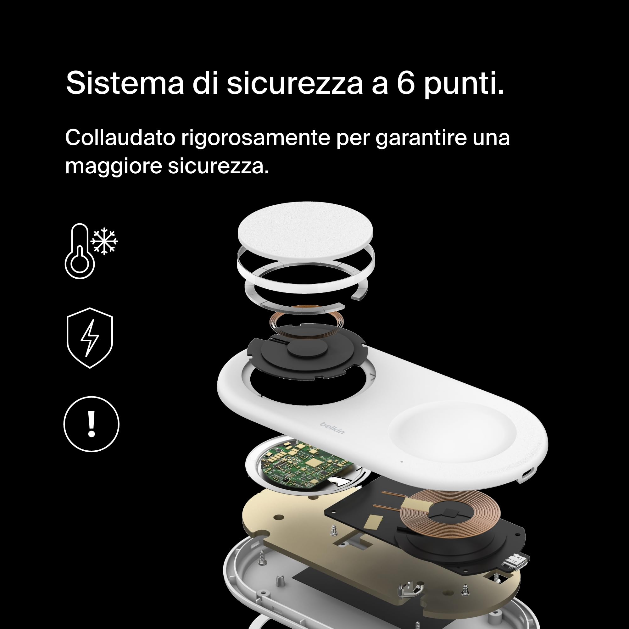 Belkin BoostCharge Pro Tappetino di Ricarica Wireless 2 in 1 con tecnologia magnetica Qi2 15W, Caricabatteria wireless rapido per iPhone 17, Air, Pixelsnap, AirPods e dispositivi MagSafe - Bianco