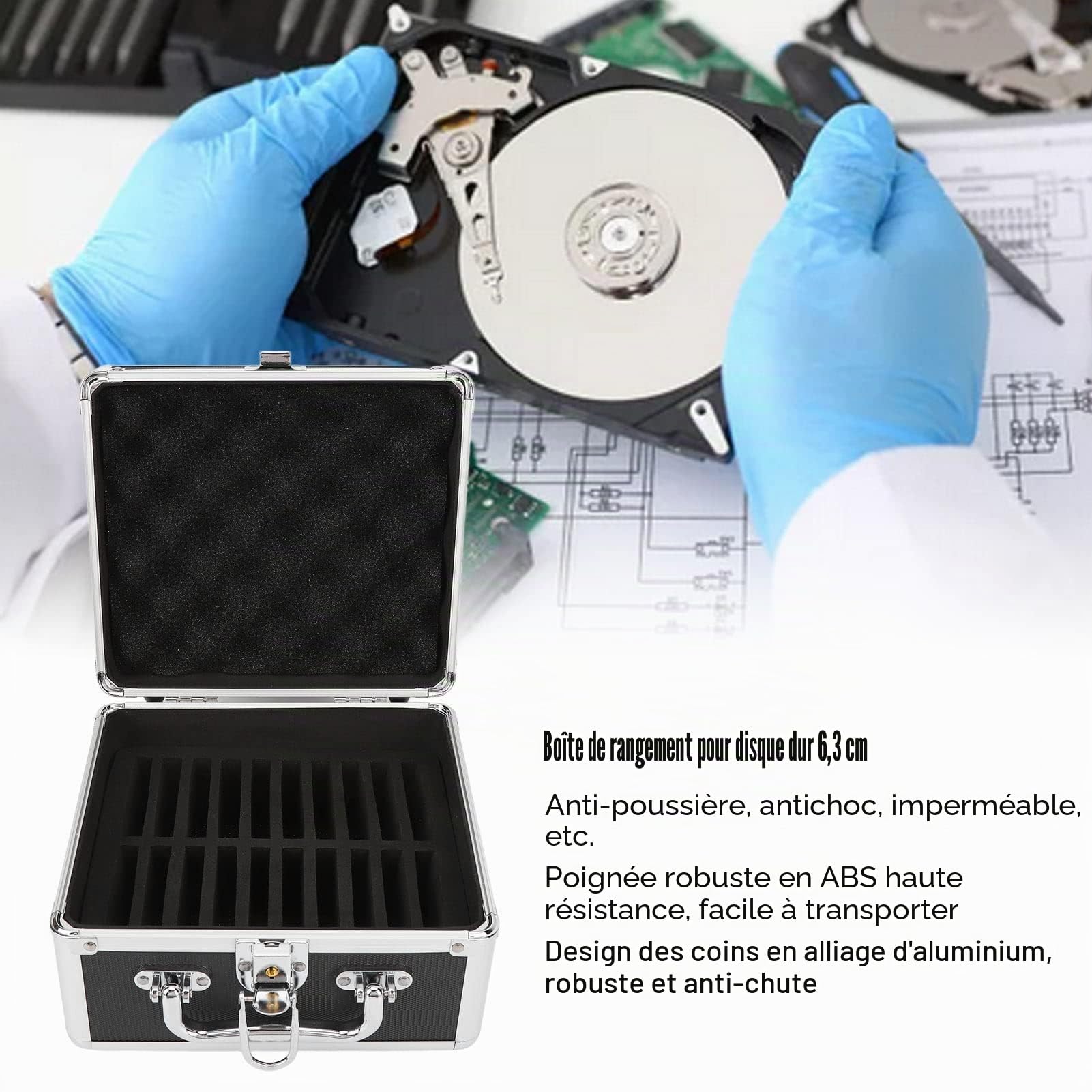 Boîte de Rangement pour Disque Dur 2,5", étui de Transport pour Disque Dur Externe avec 20 Baies, Valise de Rangement étanche pour Disque Dur avec Verrouillage de Sécurité