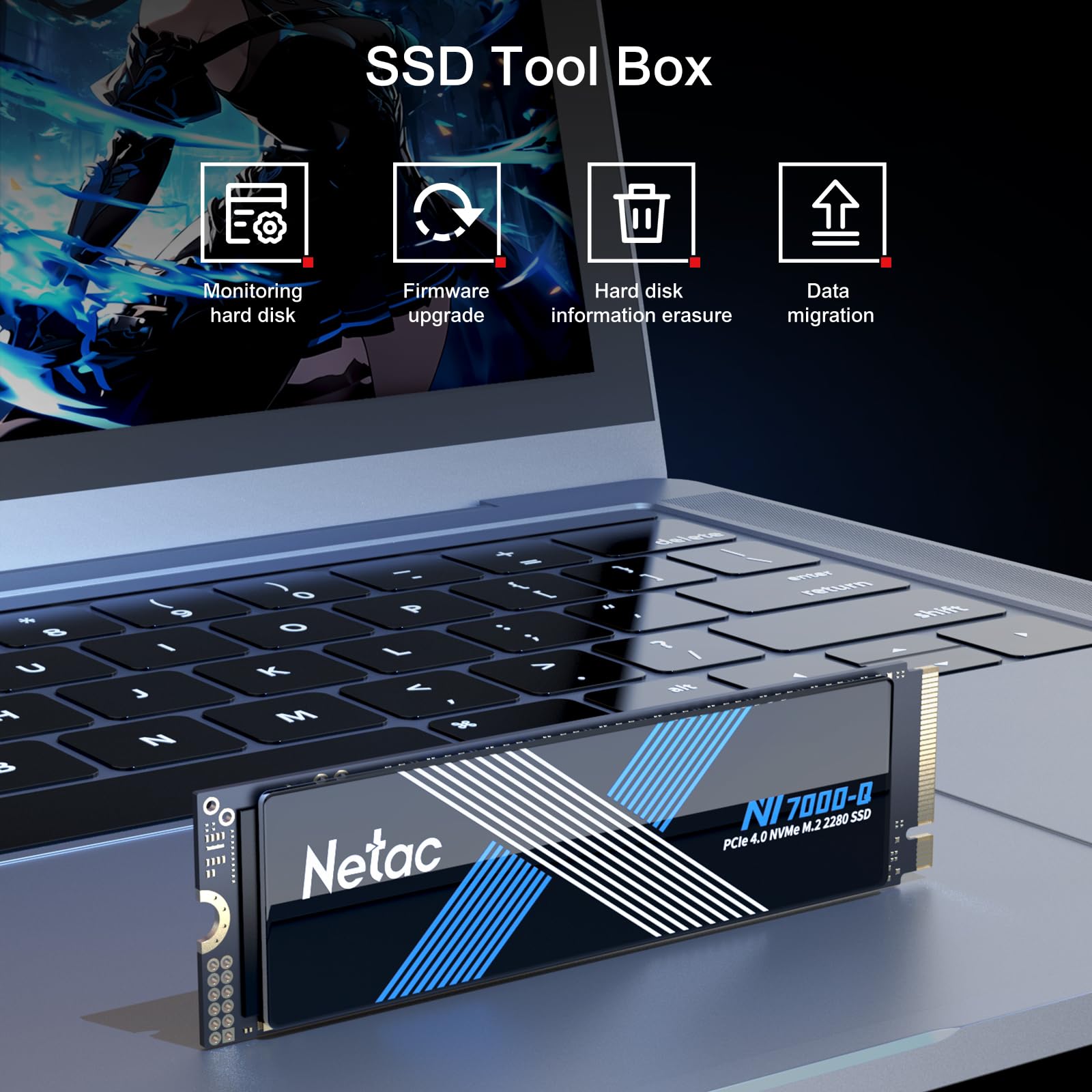 Netac NV7000-Q 1TB PCIe 4.0 Nvme SSD 1TB Bis zu 7100mB/s Internes Solid State Laufwerk für Computer Gamer PS4