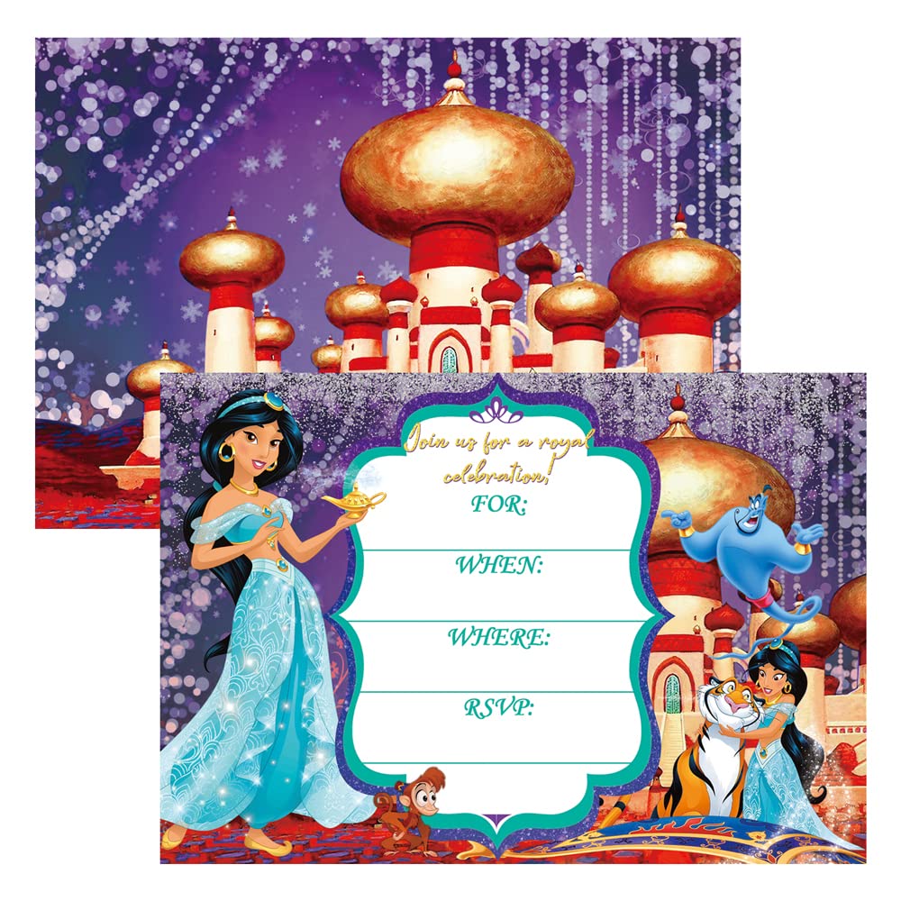 ONE PHOENIX 20 Guests Jasmine Party Invitations Card, Aladdin Theme Celebrate Birth Party Supplies Favors Gift Cards Greeting Card