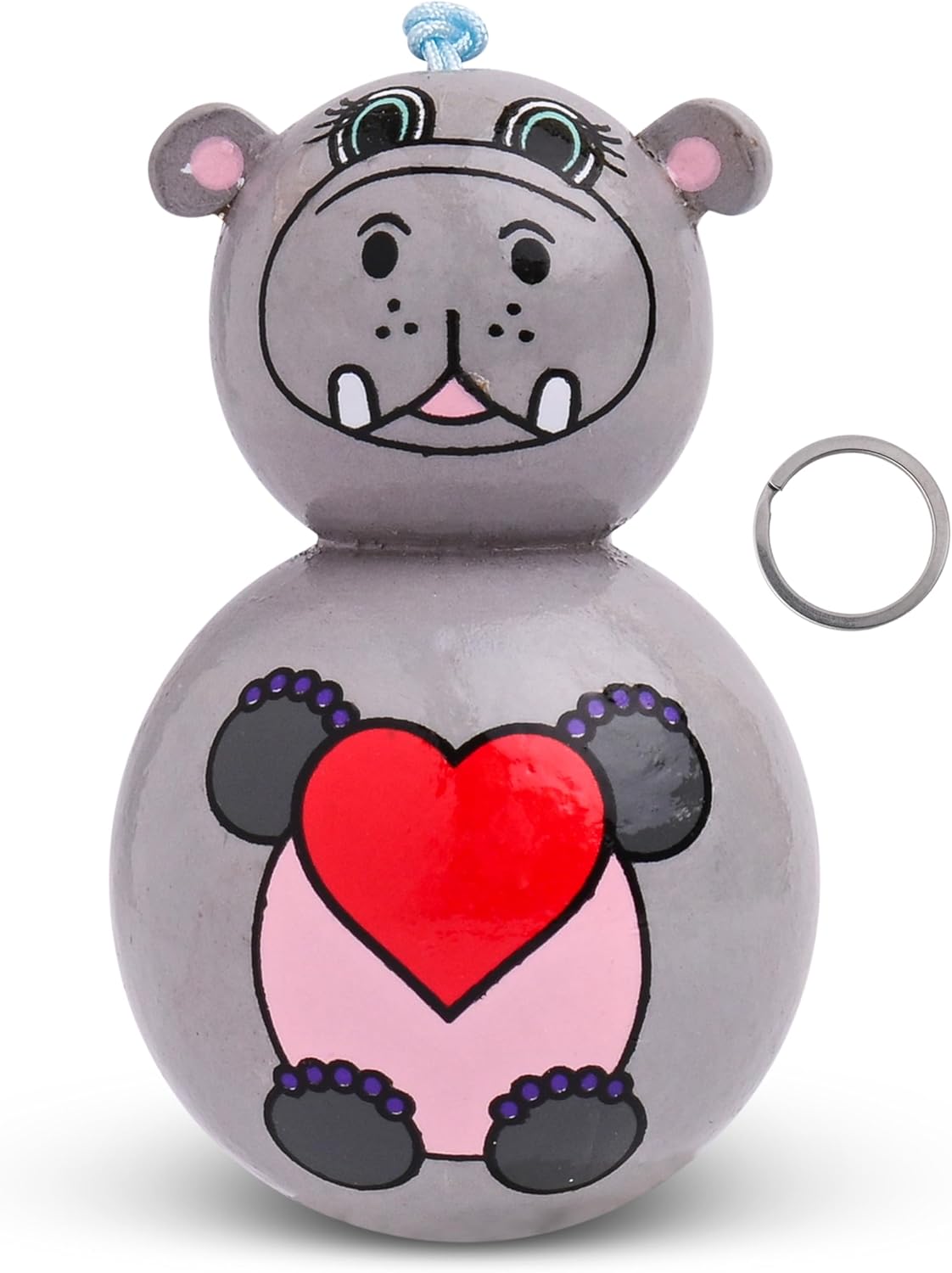 WYN Cute Animal Charm Keychain – Handcrafted Wooden Keychain for Women, Men & Kids – Unique Bag Charm, Gift or Car Decoration Hippo