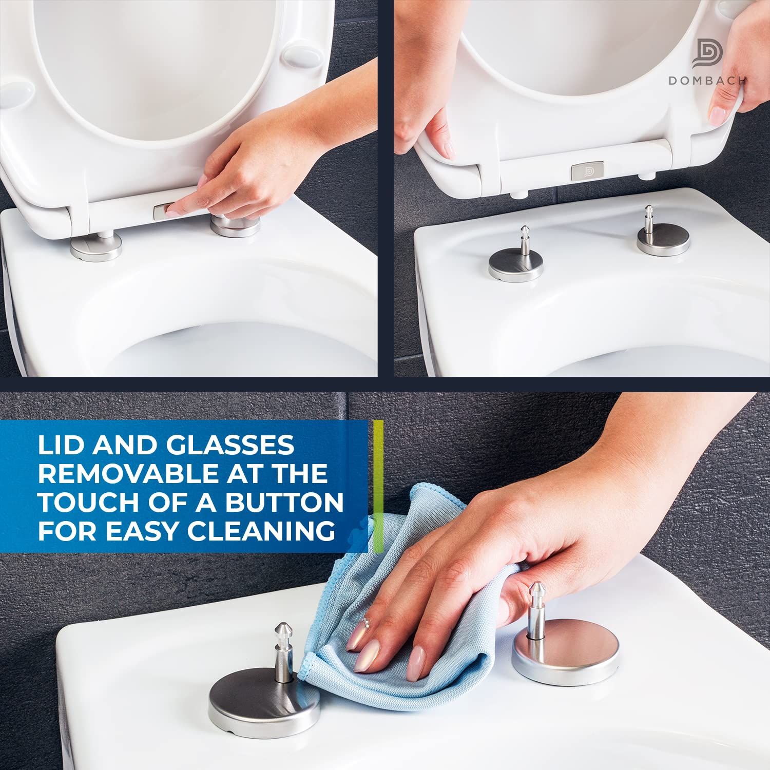 Dombach® Kaiana premium wc-bril - antibacteriële toiletzitting met automatisch softclose sluitingsmechanisme, toiletzitting afneembaar, ergonomisch van Duroplast en rvs, ovaal, wit, 43 x 37 x 5,6 cm