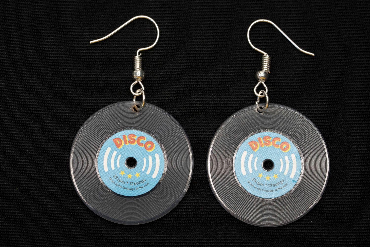 Miniblings Record Earrings LP Vinyl DJ Music transparent grey gray 30mm - Handmade Fashion Jewelry I Earrings silver-plated