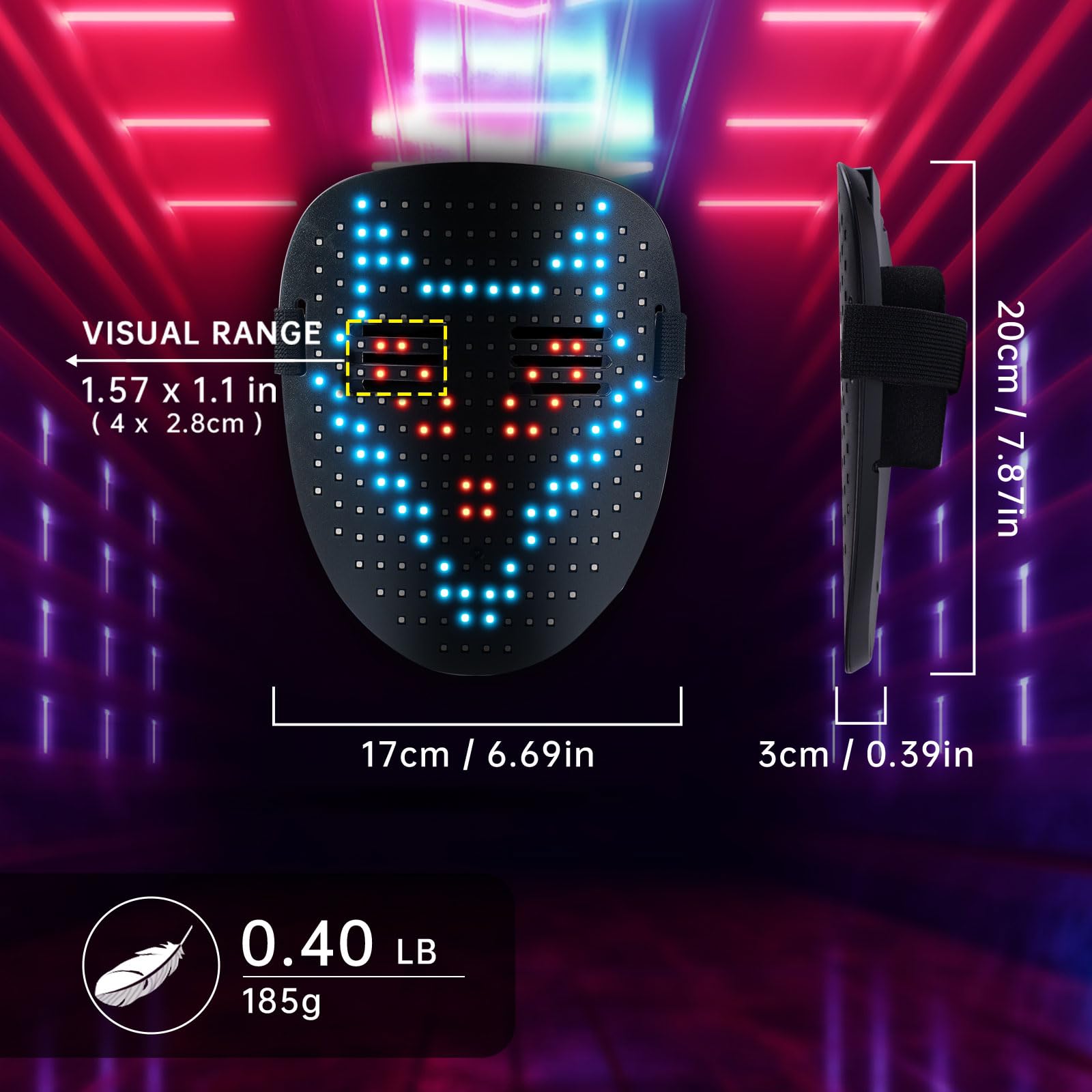 SPEWOM Maschera luminosa a LED con sensore di gesto, maschera luminosa digitale a LED per Halloween, feste in maschera, rave, dj