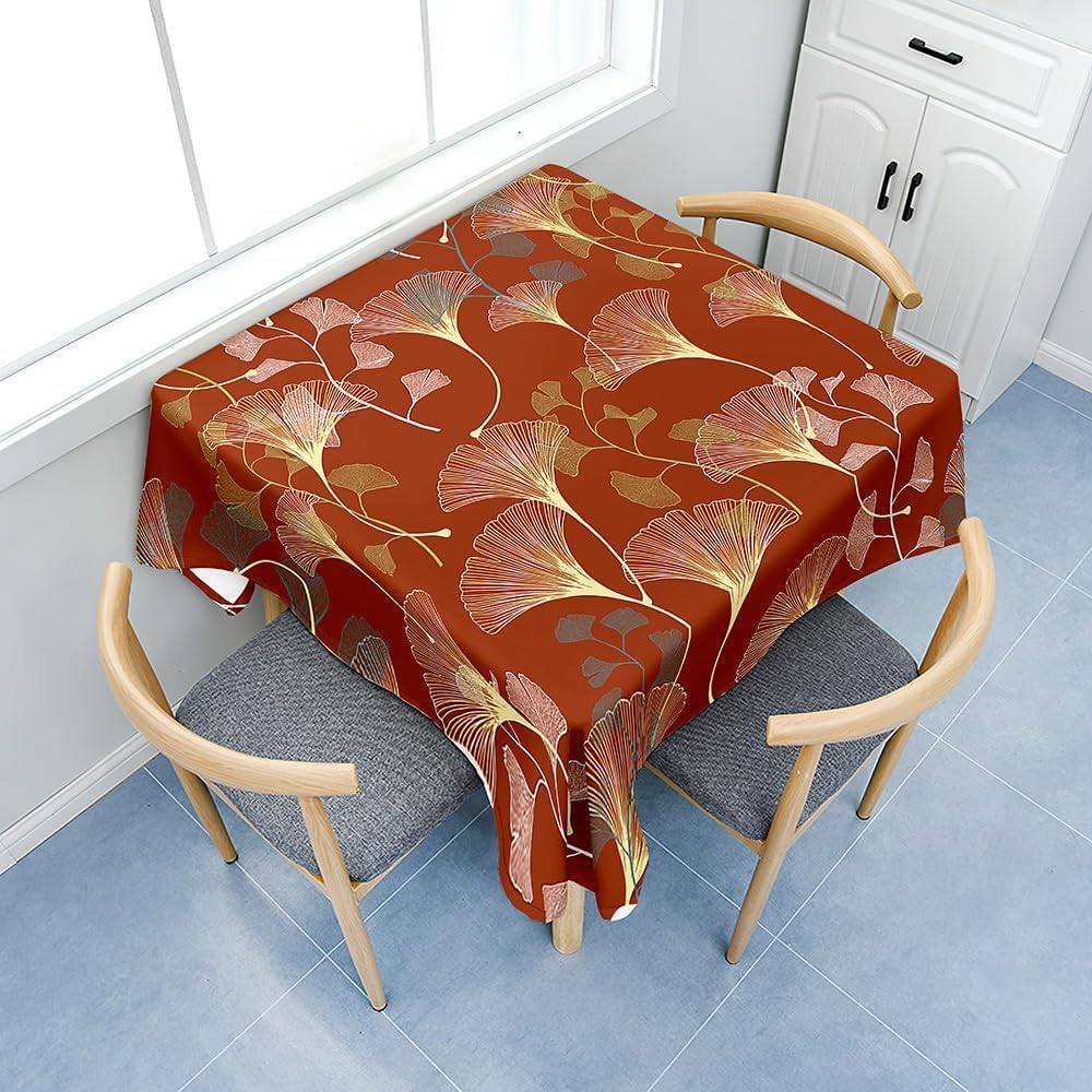 Tischdecke Outdoor Ginkgo Biloba Tischdecken Abwaschbar 3D Blätter Tischtuch Wasserdicht Wetterfest für Party Biertisch, 140x300 cm Q.P3790