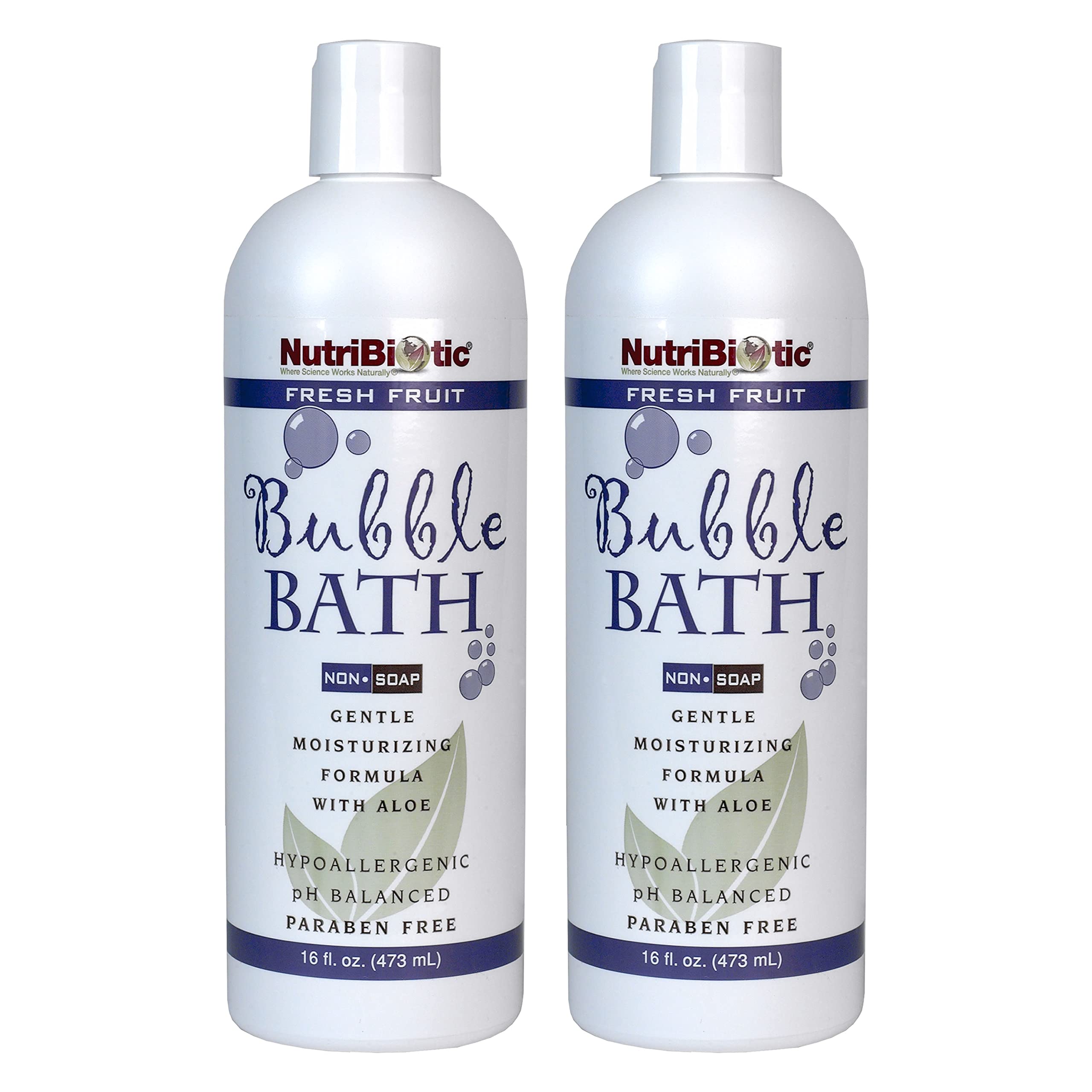 NutriBiotic Bubble Bath, Fresh Fruit, 16 Oz. Twin Pack | Gentle Moisturizing with GSE, Aloe & Botanicals | Bubble Bath Fun for Kids, Too | Tear-Free, Oil-Free,