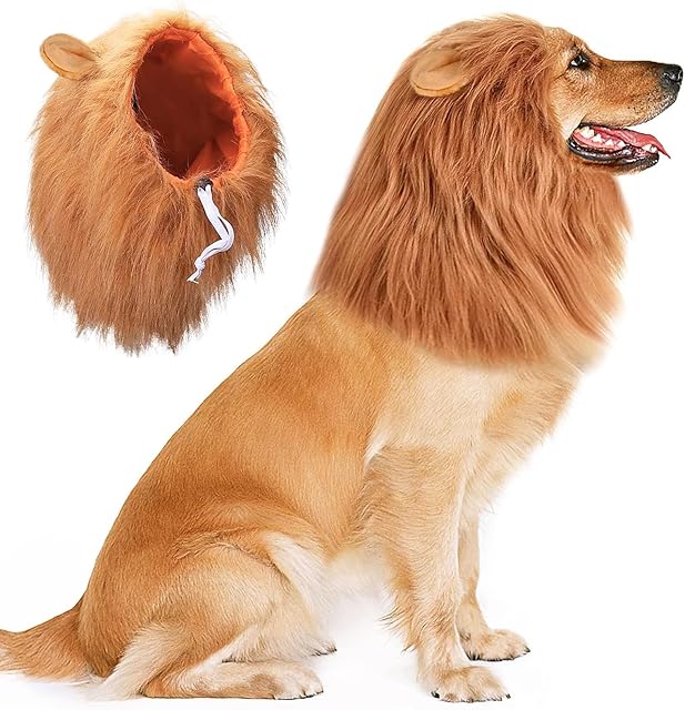 Vivifying Lion Mane for Dog Wig, Adjustable Dog Halloween Costumes with Ears, Dog Lion Mane Costumes for Dog (Brown)