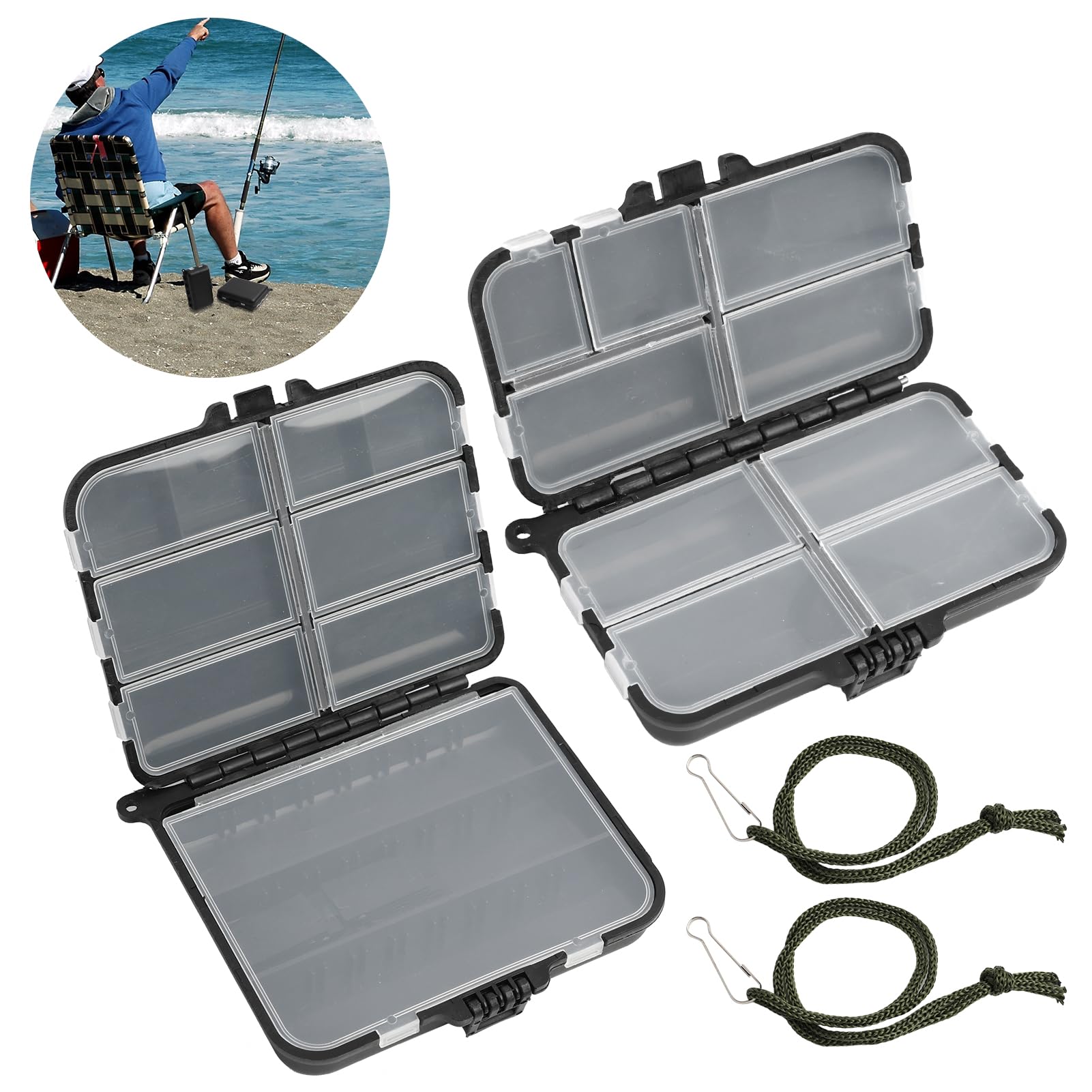 2 PCS Scatola Di Immagazzinaggio Di Plastica Fishing Tackle Box, Scatola Da Pesca Impermeabile A Doppia Faccia Con 7 E 9 Scomparti Per Accessori Da Pesca, Ideale Per Esche E Attrezzature