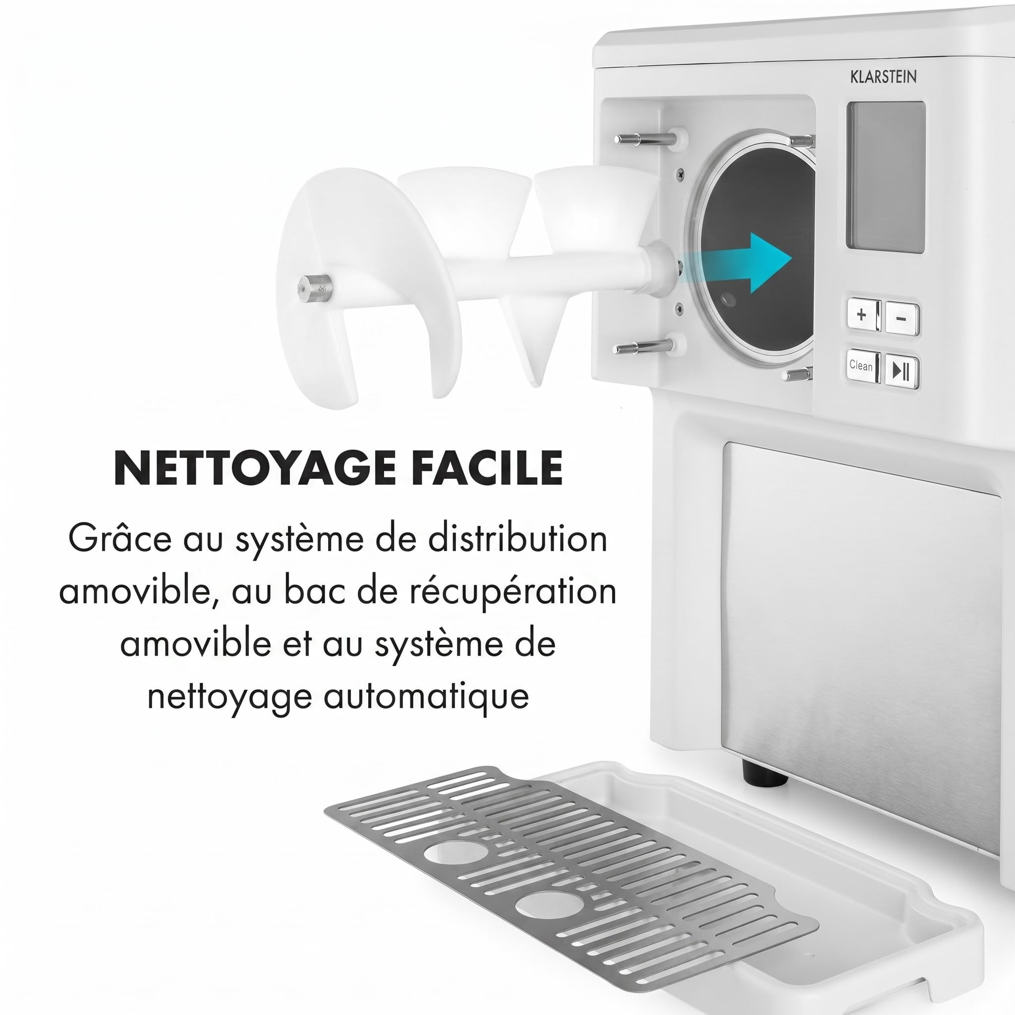 Klarstein Sweet Sundae Machine à glace italienne à compresseur – sans pré-refroidissement | Sorbetière 1,5 L, glace prête en 40 min, distributeur & nettoyage automatique, Inox, Blanc