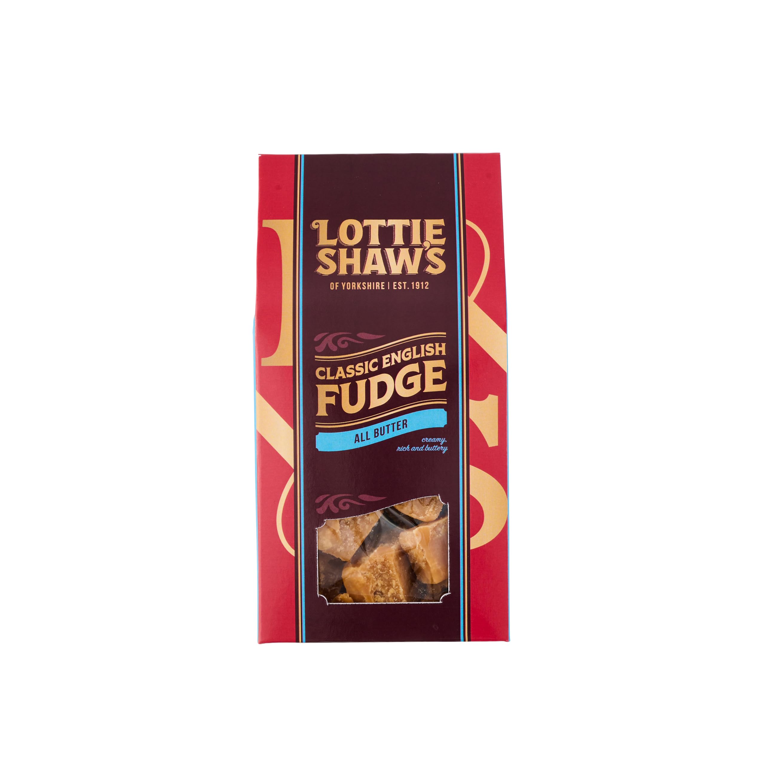Lottie Shaws - Luxury All Butter Fudge, 150g, Rich & Creamy Classic Treat for the Discerning Fudge Lover, Traditionally Crafted in Yorkshire, Perfect for Sharing, Suitable for Vegetarians, Gluten Free