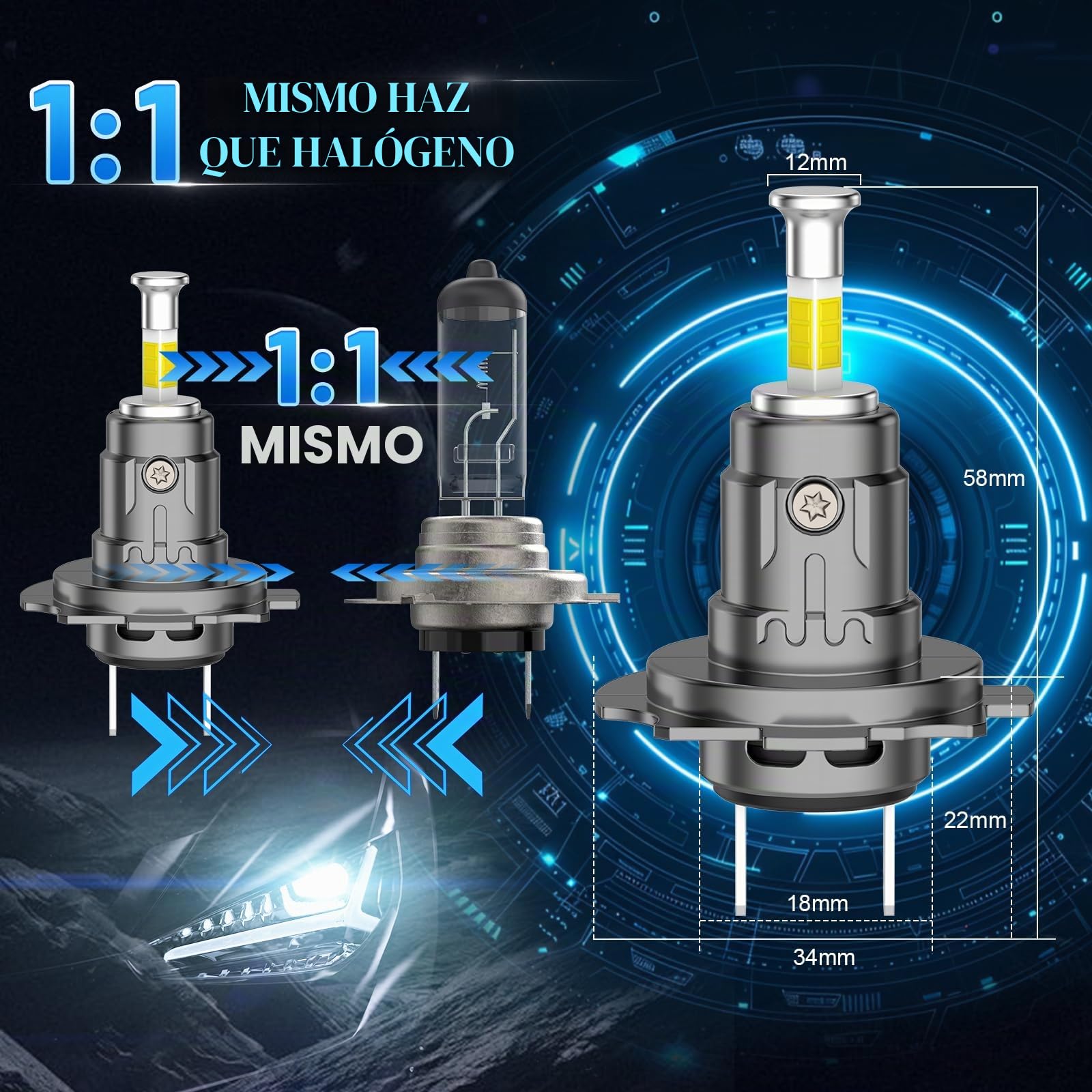 D-Lumina 360° H7 Bombilla LED, 110W 20000LM 6500K 500% Kit de Repuesto de Faros Delanteros Superbrillantes para Halógeno para Coche de 12V, 2 piezas