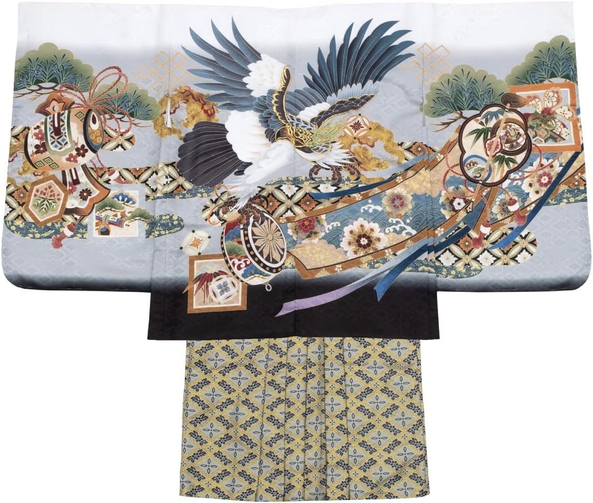 七五三 着物と羽織袴（鷹と和太鼓）五歳セット 七五三 着物と羽織