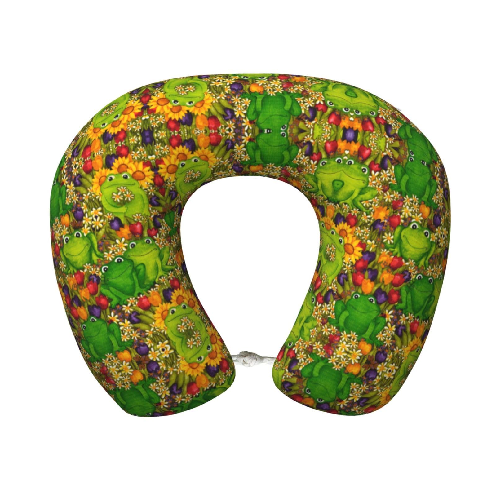 Okfsty Black Frog Travel Neck Pillow For Airplane, Adults Memory Foam Travel Neck Pillow,For Airplane,Train,Home