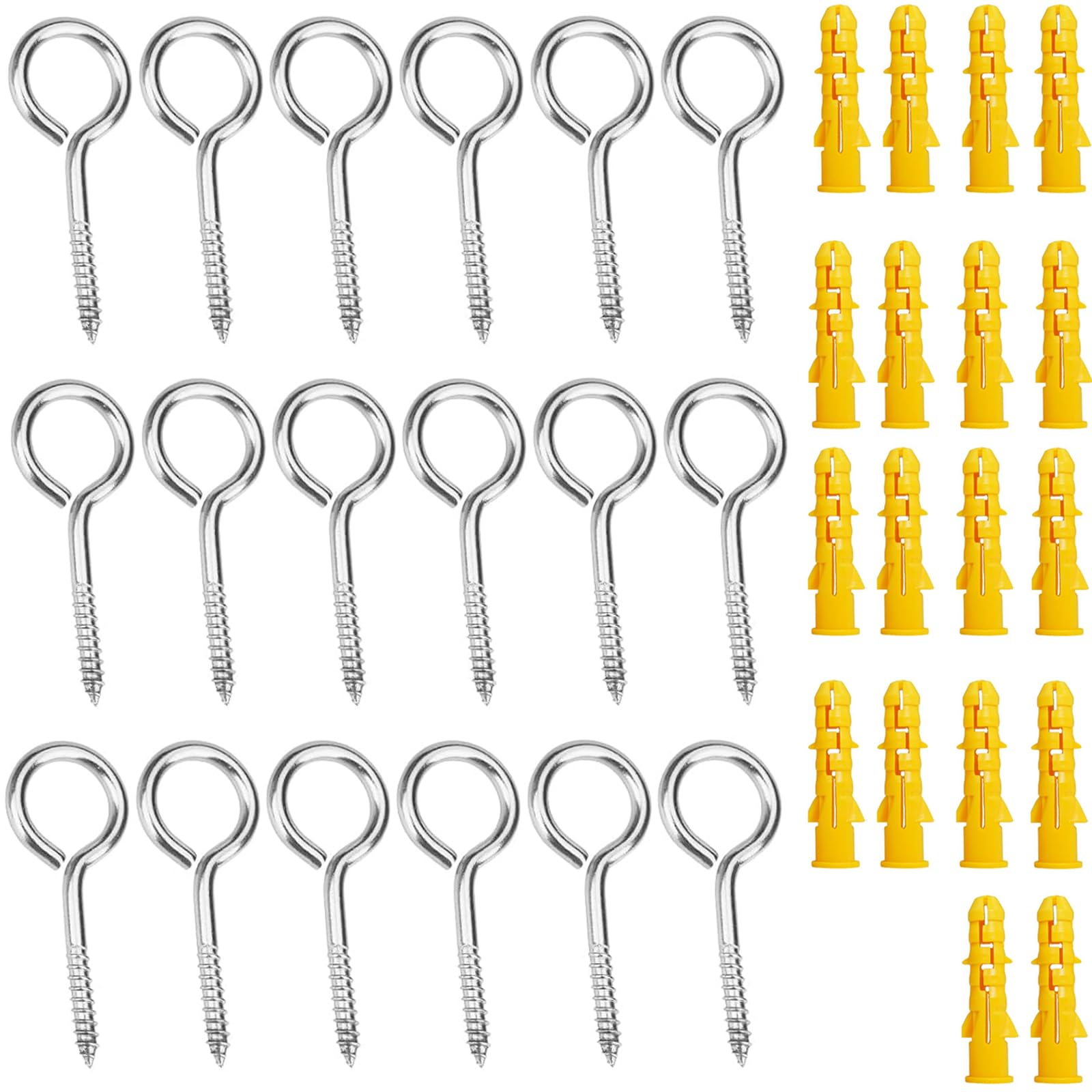 18 Pack 2.5 Inch Stainless Steel Screw Eyes with Wall Plugs