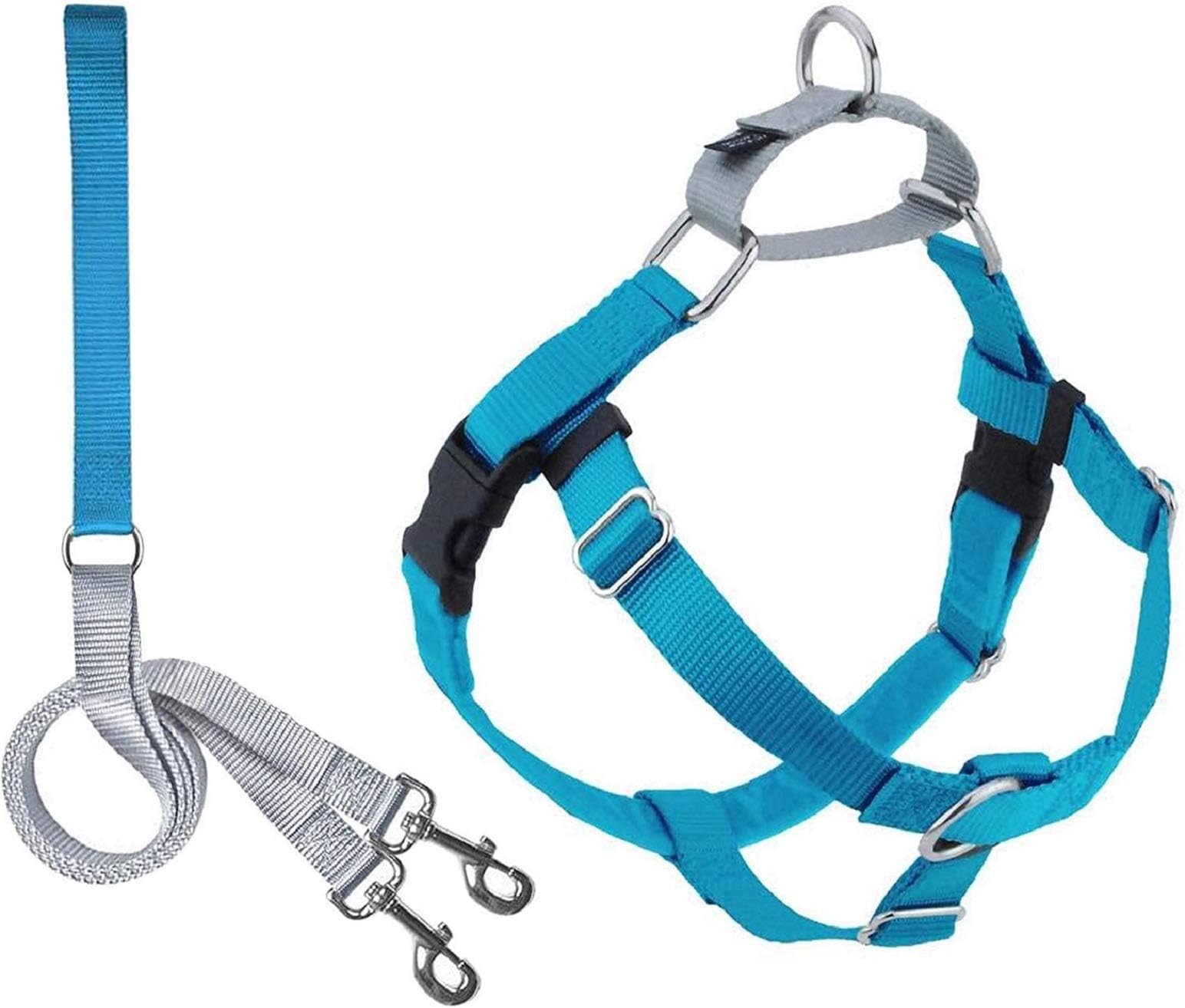 2 Hounds Design Freedom No Pull Dog Harness | Comfortable Control for Easy Walking |Adjustable Dog Harness and Leash Set | Small, Medium & Large Dogs | Made in USA | Solid Colors | 1" MD Turquoise