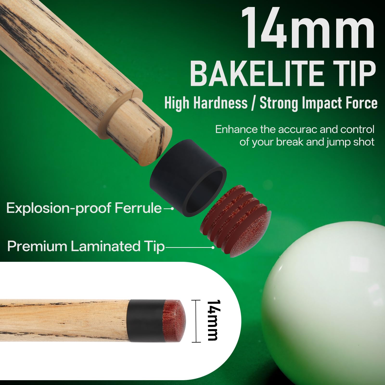 Kmise Break Jump Cue Stick, Bastone da Biliardo per Pause esplosive e salti Senza Sforzo, Stecca da Biliardo Pesante con Punta PRO da 14 mm