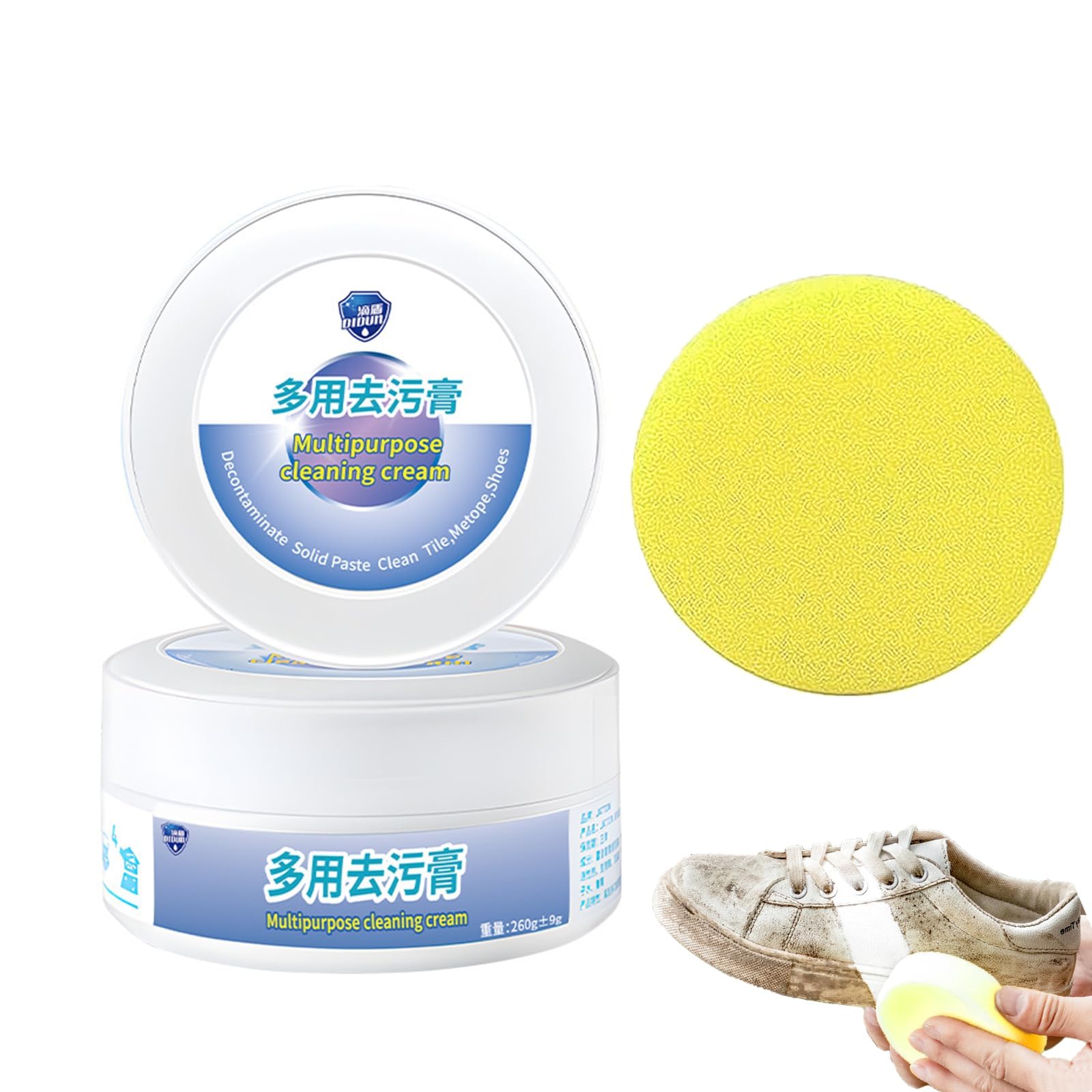 Generic1pcs Multifunctional Cleaning Cream,Multi-Functional Cleaning and Stain Removal Cream for Shoes, Portable White Shoe Cleaning Cream with Sponge,White Shoe Cleaner Decontaminate Solid Paste