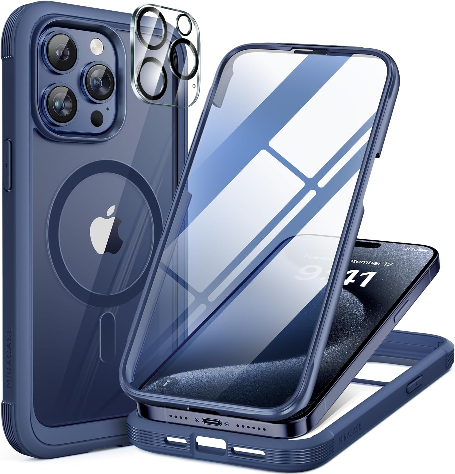 Miracase iPhone 12 Pro Max Magnetic Case with Built-in Glass Screen Protector and Camera Protection, MagSafe Compatible, Military Drop Proof 12 Pro Max 6.7 Case
