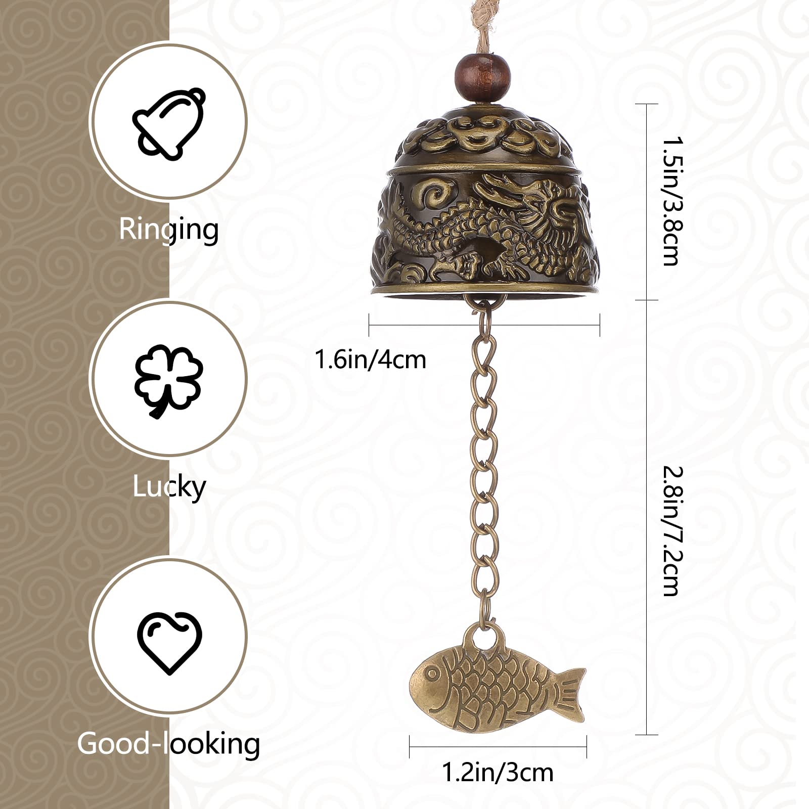Fengshui Bell Vintage Dragon Bell Bell - Campanelle orientali di buona fortuna, da appendere drago pesce, Feng Shui Wind Chime Benedizione Draghi, ornamenti per casa, giardino, cortile, decorazione p