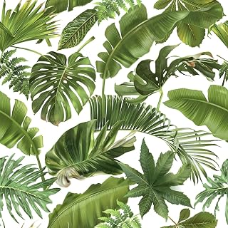 Tropical Leaves Peel and Stick Wallpaper Self Adhesive Removable Wall Paper Renter Friendly Green Palm Contact Paper for Bedroom Bathroom Shelf Liner 17.71"X236.2"