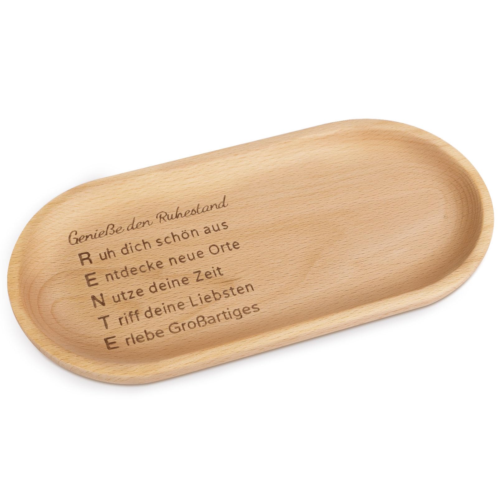 MEJOSER Holz Tablett für Brot Tassen 22x11cm Ruhestand Geschenk Renteneintritt Rente Geschenke Frau Männer Rentner Brettchen Kosmetiktablett Abschiedsgeschenk für Rentnerin (Tasse Nicht inkl.)