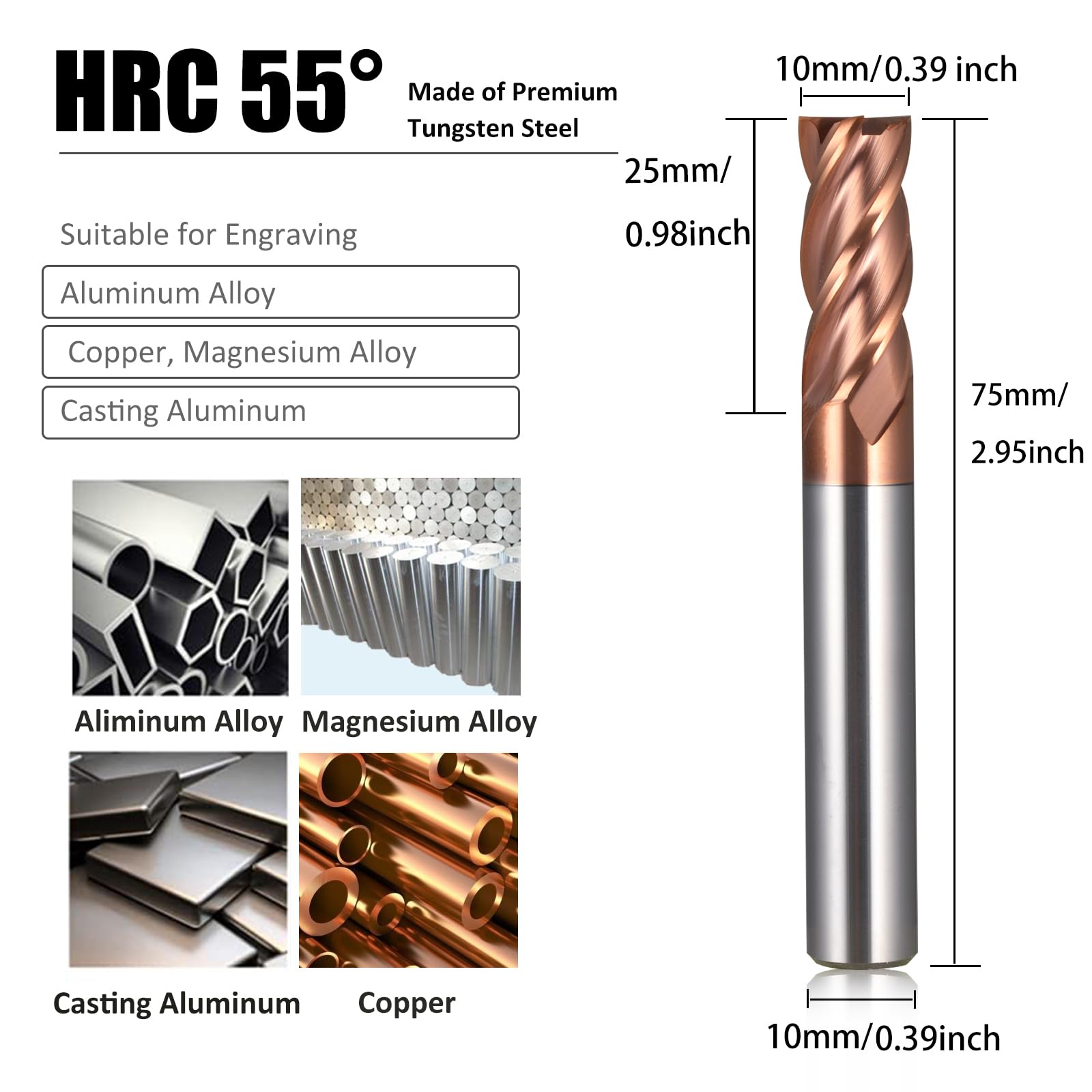 Accesorios Router | 10 Unidades, Vástago 1/8", Corte 2mm, Revestimiento Azul Fresas Cnc Carburo Tungsteno