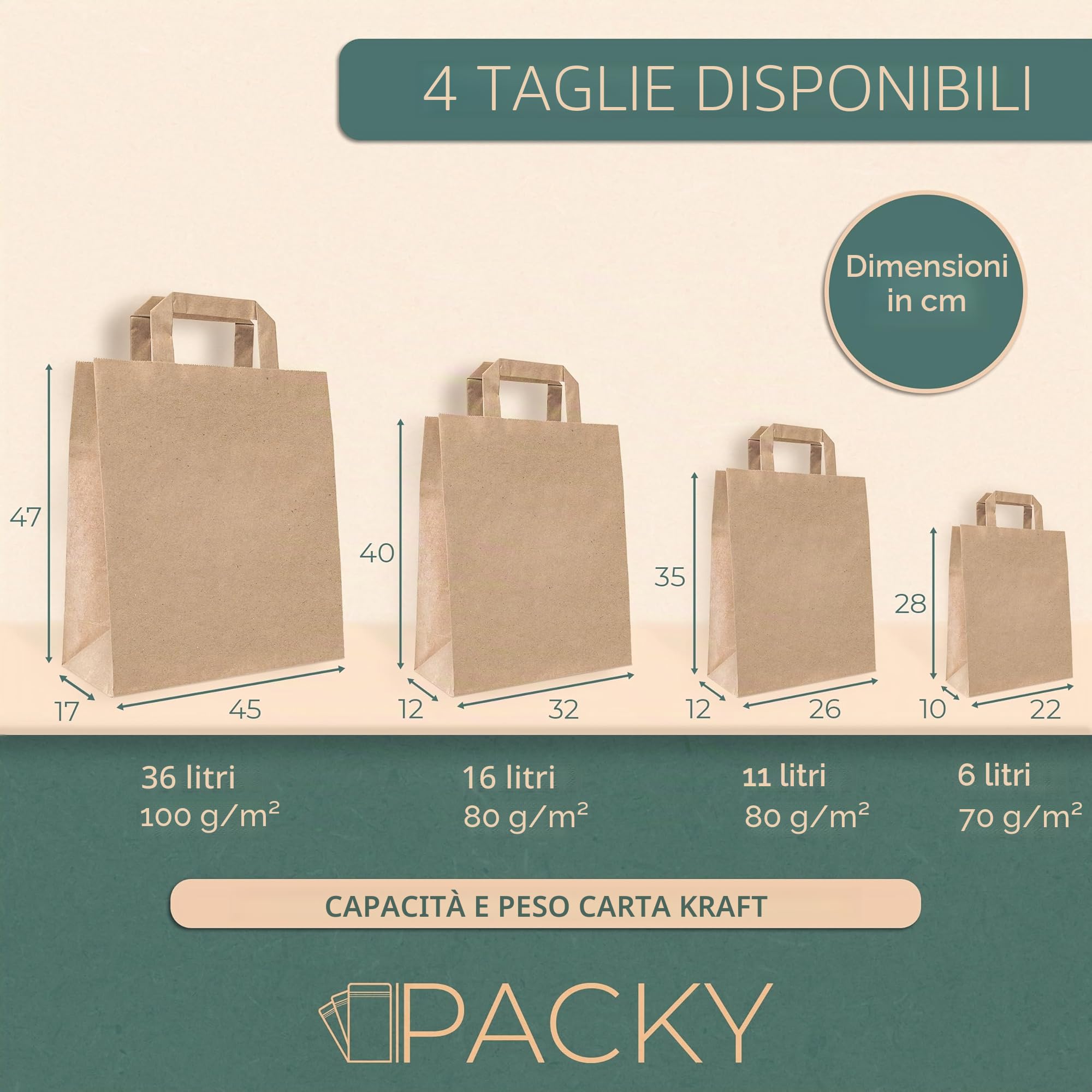 PACKY - Sacchetti Carta Con Manici 22x28x10 Cm - 250 Pezzi - Buste Carta | Ampia scelta
