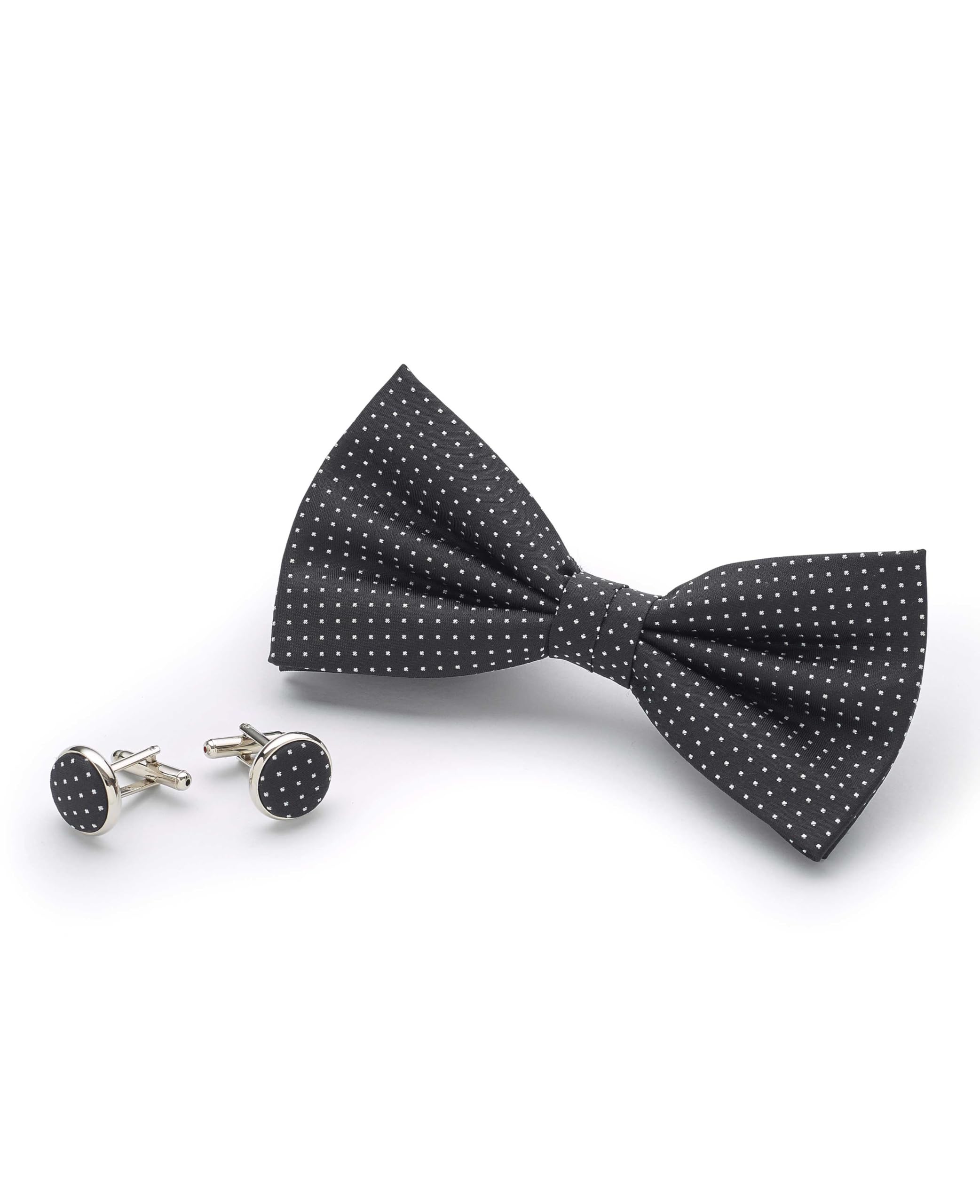 The Savile Row Company London Men's Black Pinspot 100% Silk Ready Bow Tie & Cufflink Gift Set