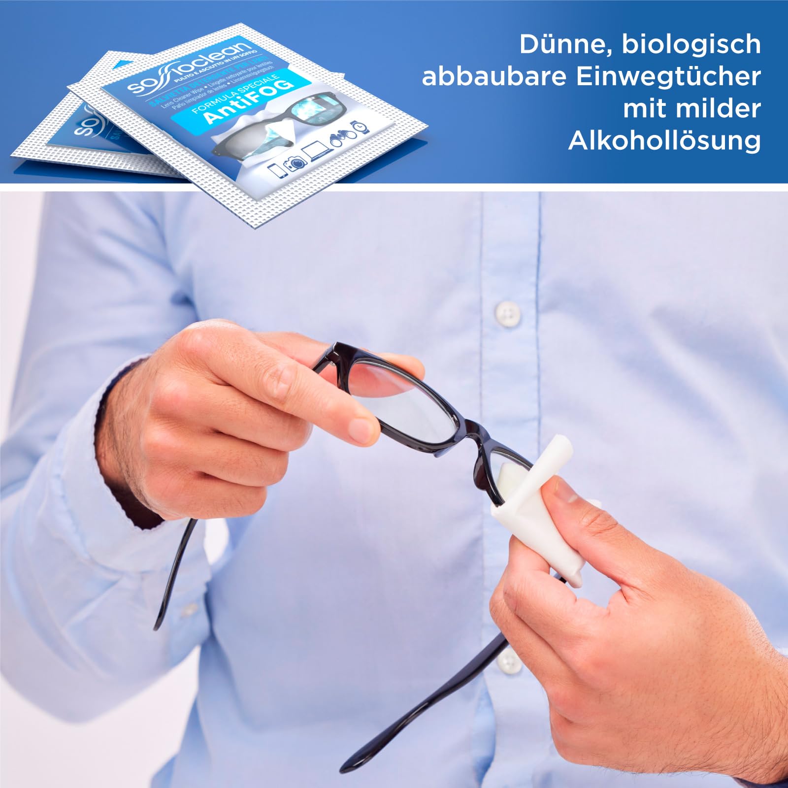 400 Brillen-reinigungstucher Soffioclean Brillenputztücher und Reinigung von Displays Bildschirmen - Antibeschlag und Entfernen Schmutz und Fett - Empfindlich und Wegwerfbar