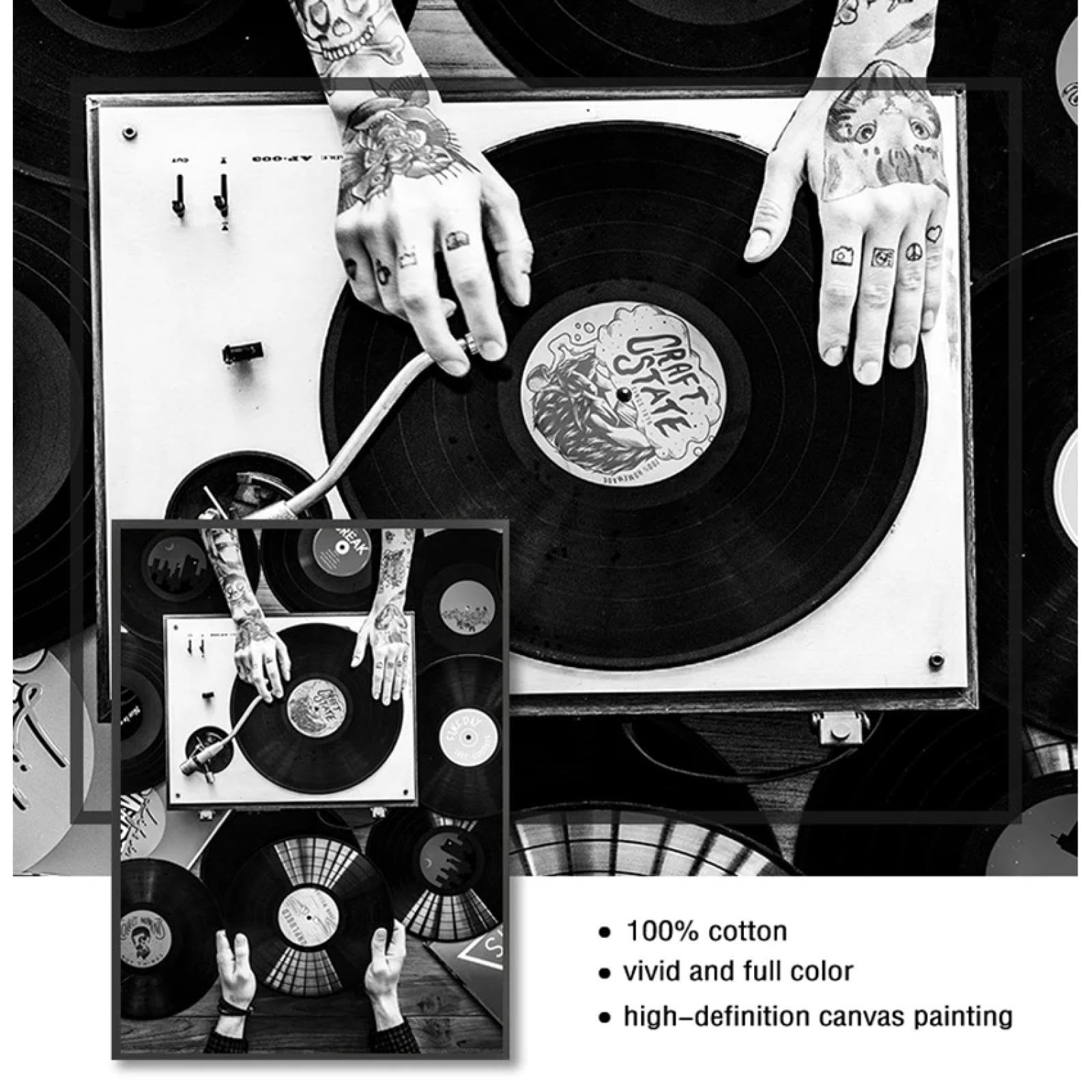 CHAOJIART Dischi in vinile amanti arte da parete tela pittura poster nordico foto vintage nero bianco quadro da parete per soggiorno arredamento 80X120cm InnerFrame