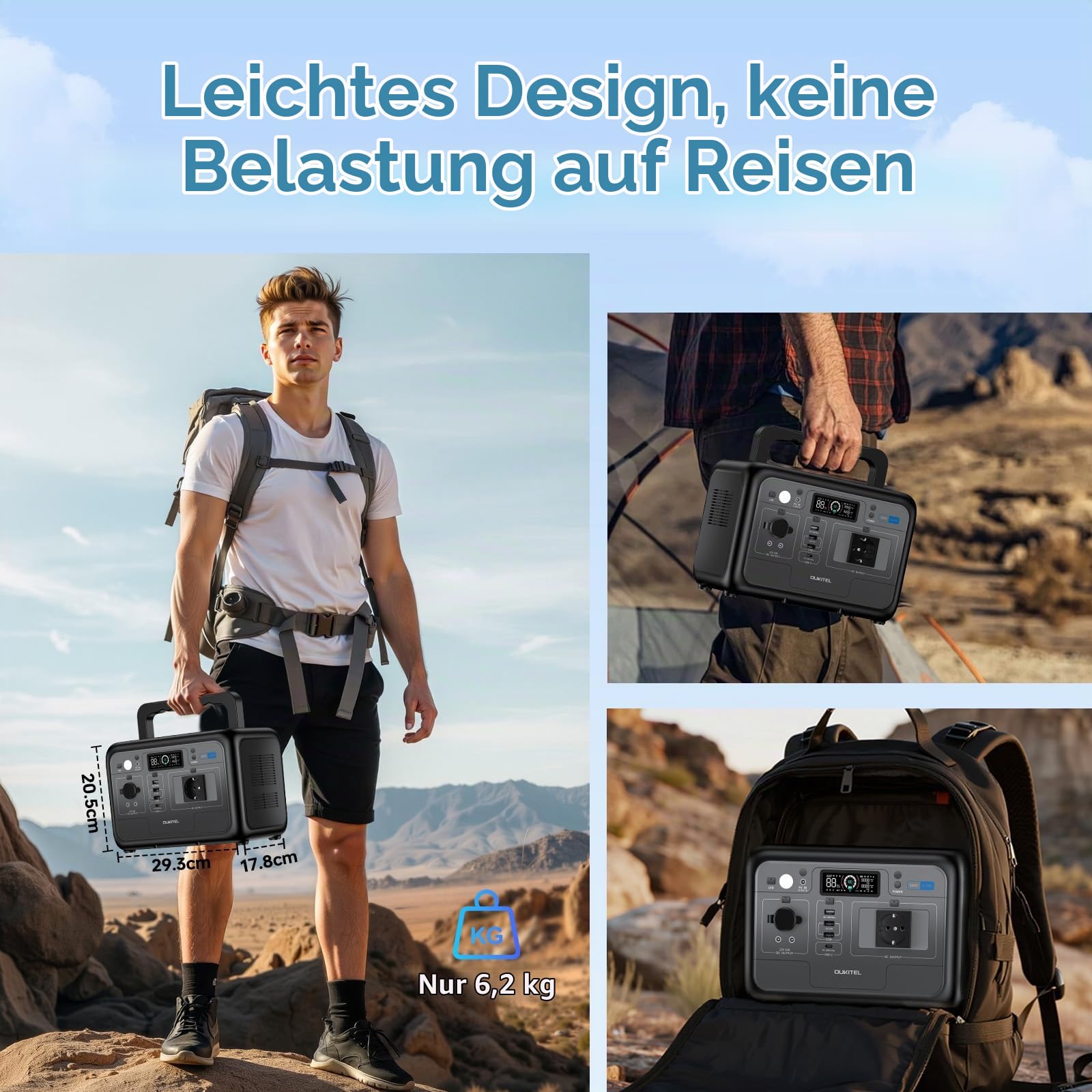 OUKITEL P800E Tragbare Powerstation 800W, Solargenerator 512Wh LiFePO4 Batterie, 55 Min Schnellladung, AC-Ausgang mit 1600W Spitzenleistung, Notstromversorgung für Outdoor, Camping, Wohnmobil