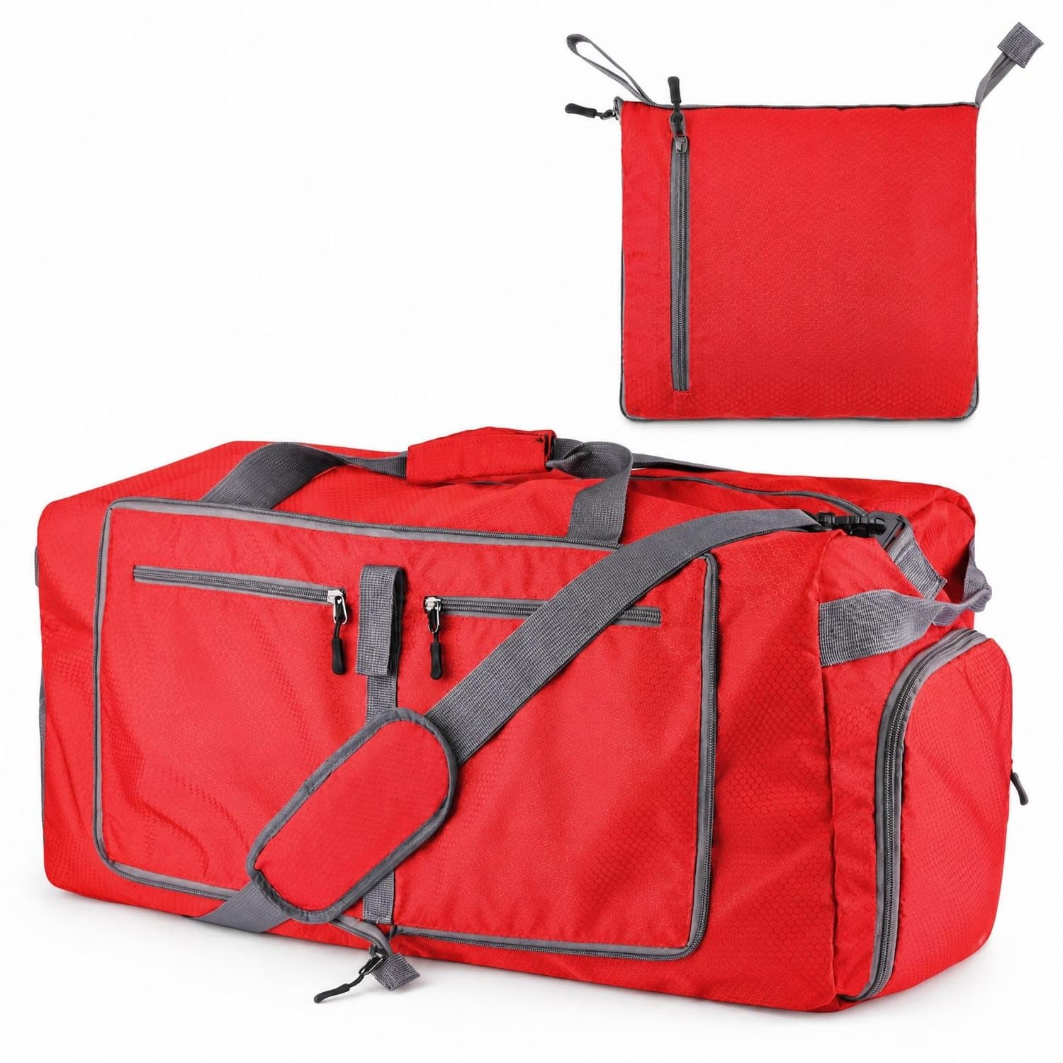 URJIX™ Zippered Pockets Packable Travel Bag Honeycomb Texture Red | Main Storage Organization Carrying Options Packable Red-image-37