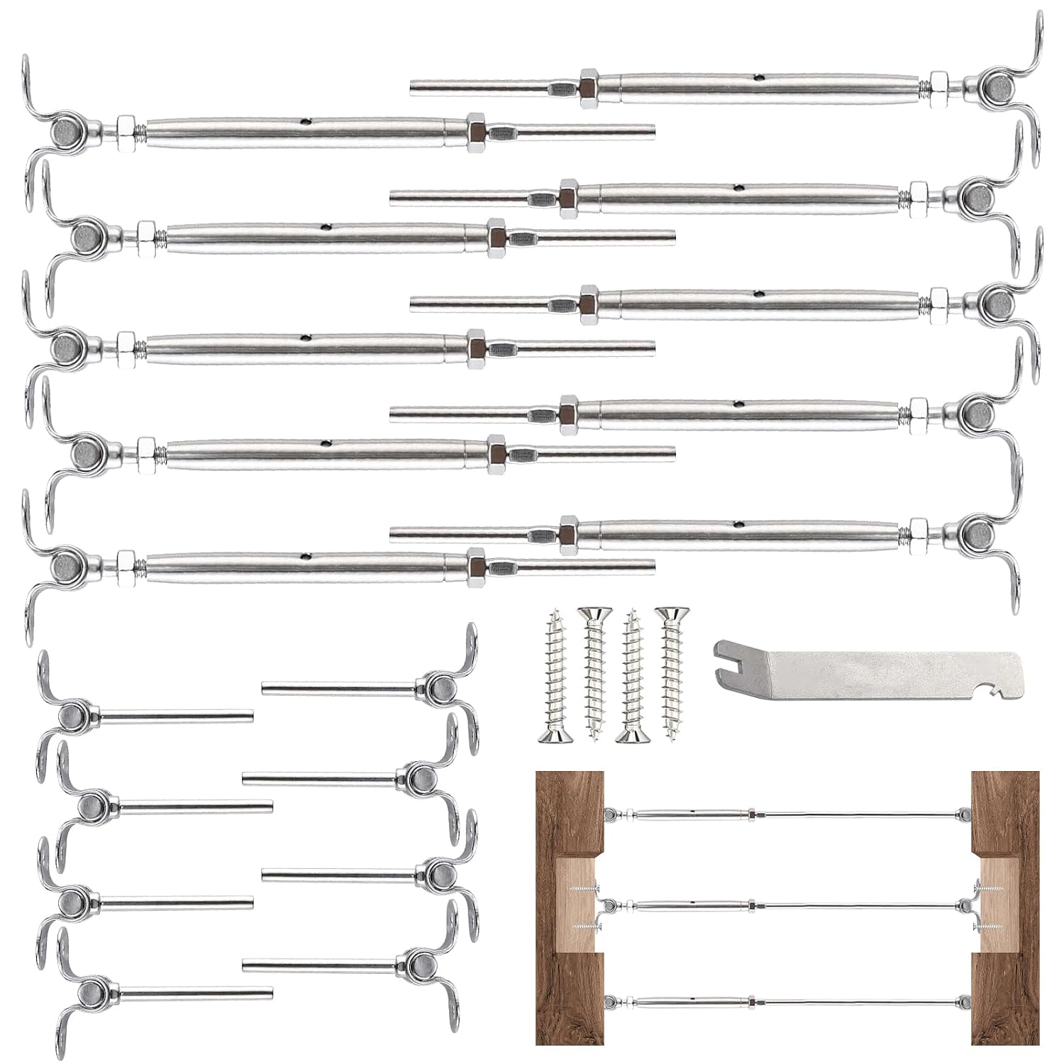 30Pair Cable Railing Hardware,T316 Marine Grade Stainless Steel Cable Railing Kits for 1/8" Cable Railing System,6" Long Swage Toggle Turnbuckle Tensioner for 4x4 2x2 Wood & Metal Posts