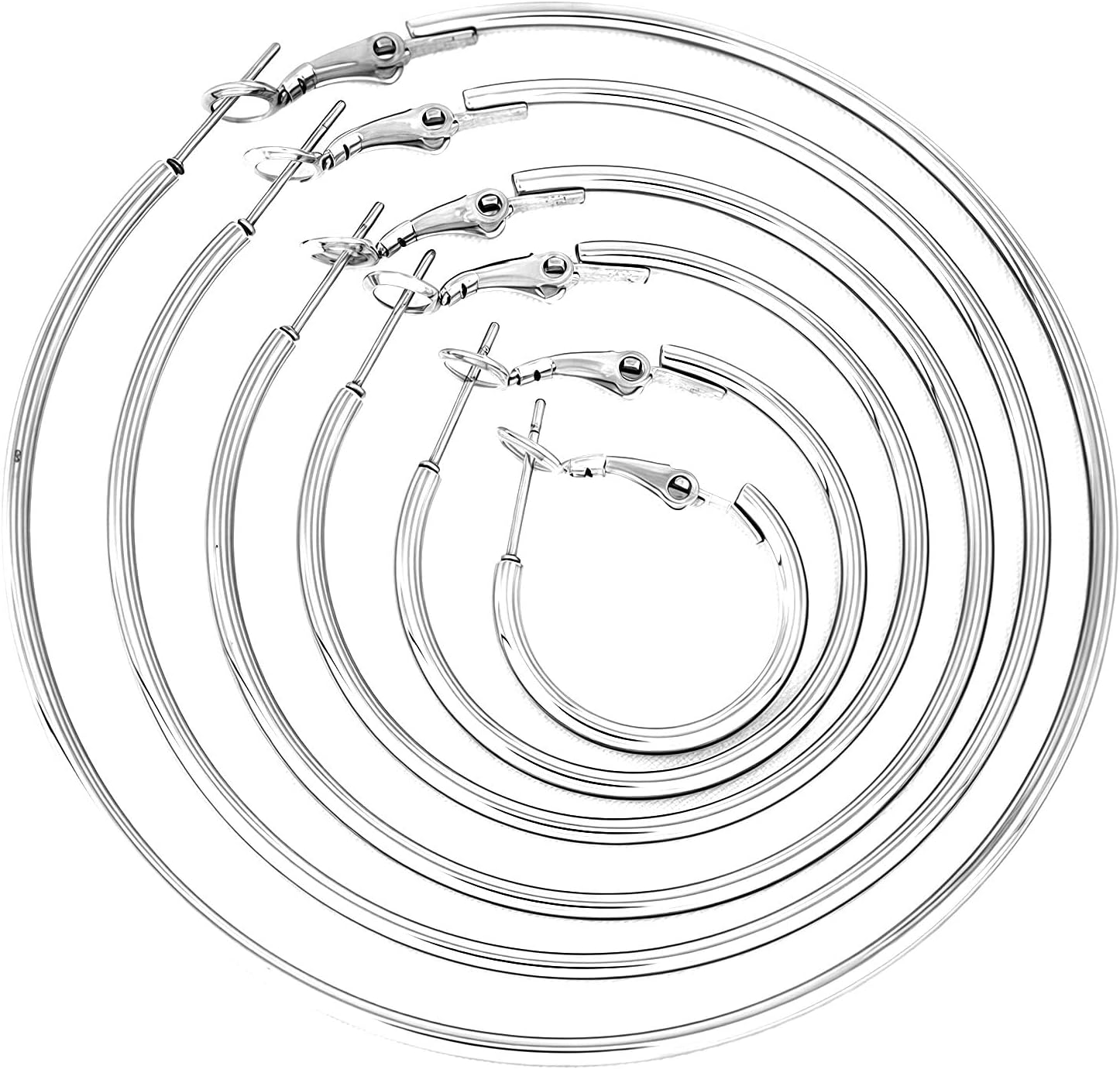 GWAWG Women's Stainless Steel Hoop Earrings Set of 6 Pairs 20/30/40/50/60/70 mm, Hypoallergenic, Elegant Jewellery for All Occasions, ONE SIZE, Plastic, 0 image 2