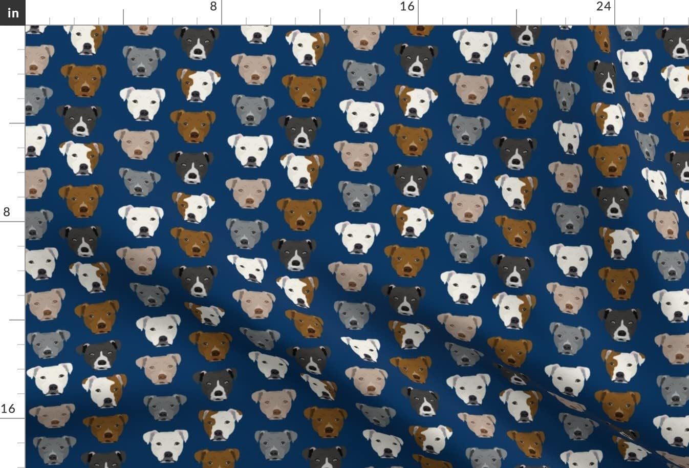 Spoonflower Fabric - Pitbull Heads Terrier Dogs Navy Cute Pet Portrait Printed on Minky Fabric by The Yard - Sewing Baby Blankets Quilt Backing Plush