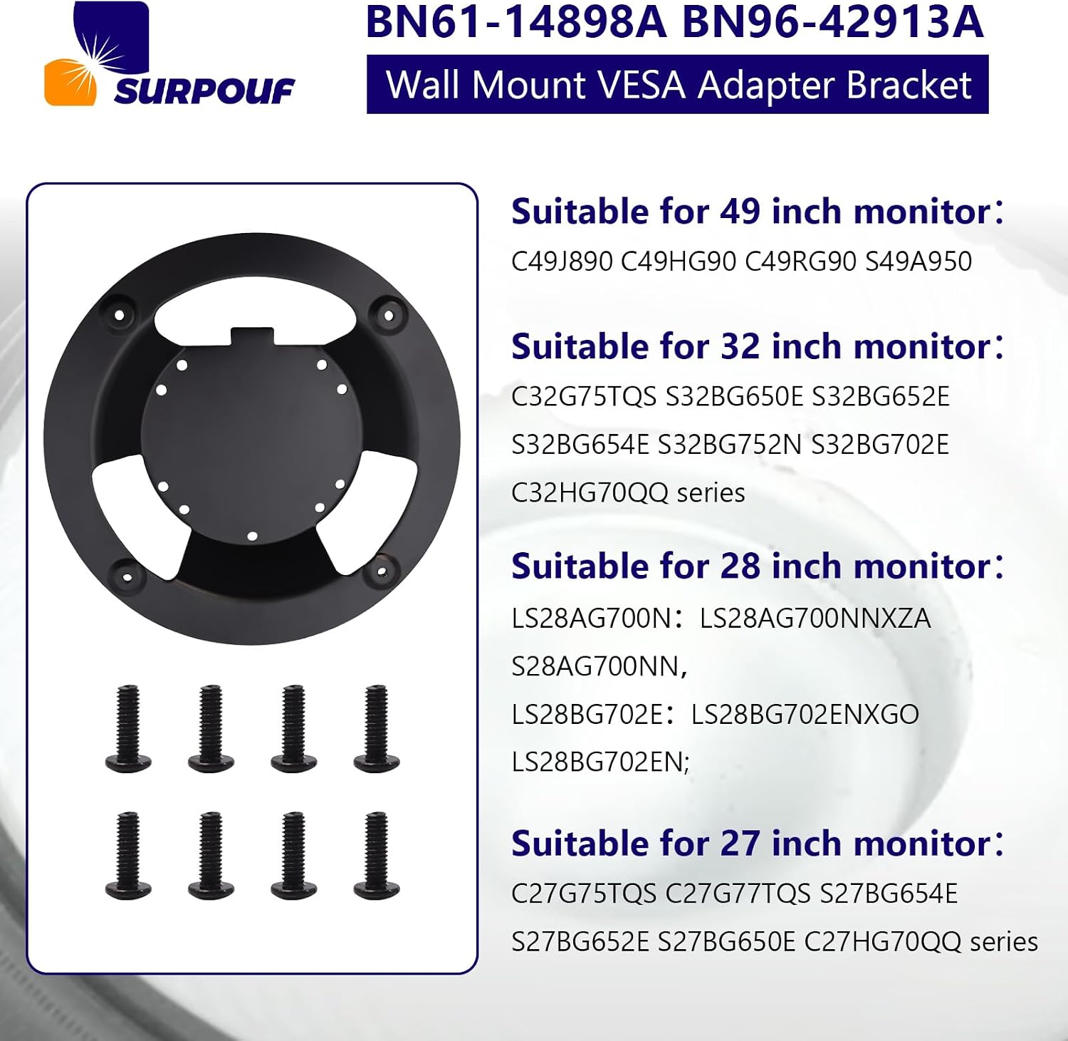 BN61-14898A BN96-42913A Wall Mount VESA Adapter Bracket for Samsung Odyssey G6 G7 27/28/32/49'' Monitor C49HG90DM C49J890DK C49RG90SS S49A950UI C32G75TQS C32HG70QQ S32BG650E S32BG652E S32BG654E