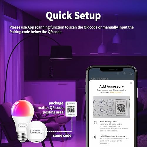 Miniatura 6 de ANWIO Matter - Bombillas inteligentes de 8.5 W (60 W de reemplazo) Bombilla LED A19 E26 compatible con la aplicación SmartThings, Alexa, Google