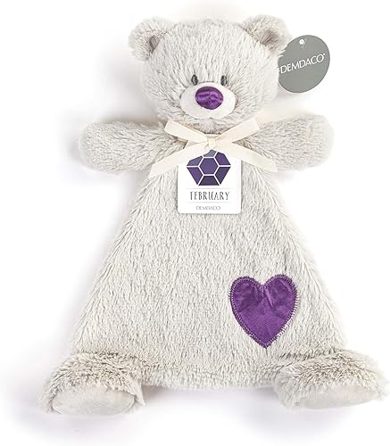 Miniatura 6 de DEMDACO Piedra natal color amatista y gris 13 x 11 pulgadas oso de peluche para niños febrero