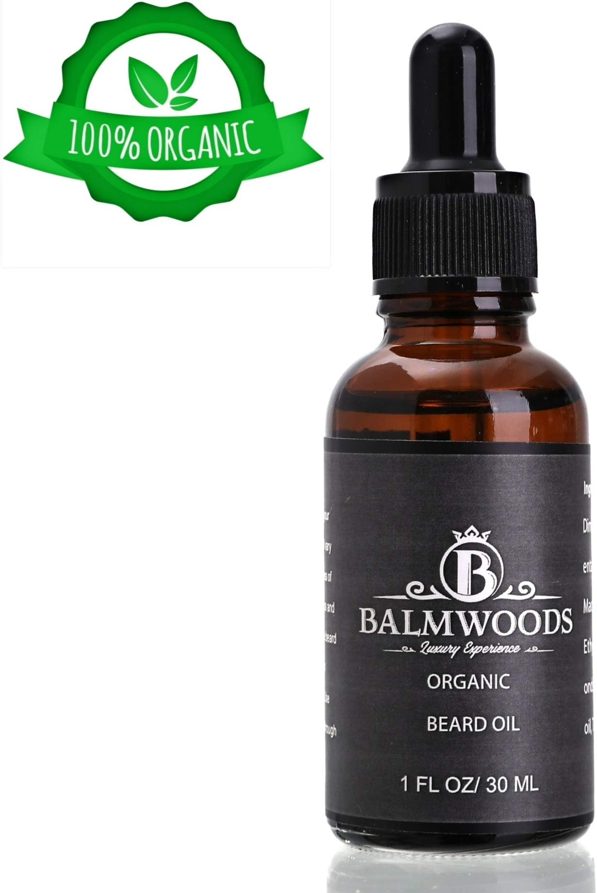 BALMWOODS Organic Beard Oil. Guaranteed to give a thicker, softer & fuller beard! - Created with premium Macadamia & Jojoba Oils!