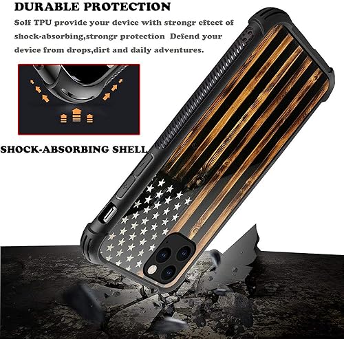 Miniatura 5 de DJSOK Funda compatible con iPhone 12 Pro, funda clásica de grano de madera con bandera antigua para iPhone 12, fundas para hombres y niñas, a prueba