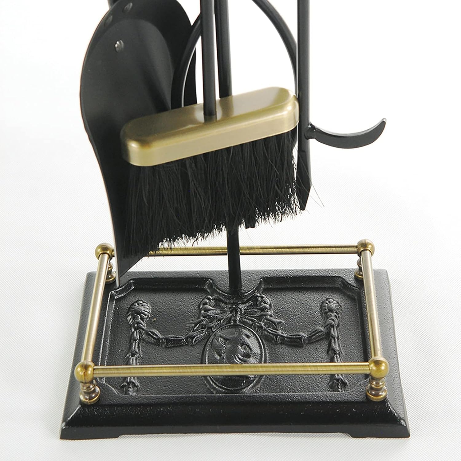 Set Attrezzi per Camino 5 Pezzi, Base con Attizzatoio, Pinza, Paletta E Scopa,Metallo,Strumenti per Camino in Ferro Battuto Nero E Accessori per Caminetto per Interni,Ottone,31.8in