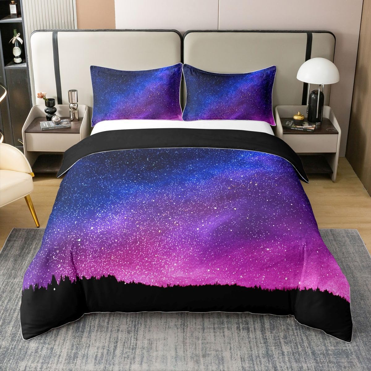 jejeloiu Galaxy Duvet Cover 100% Cotton Universe Galaxy Starry Sky Bedding 100% Cotton Set Adults Star Night Nebula Duvet Set Soft Luxurious Quilted Duvet Set Bedroom Collection 3Pcs Queen Zipper